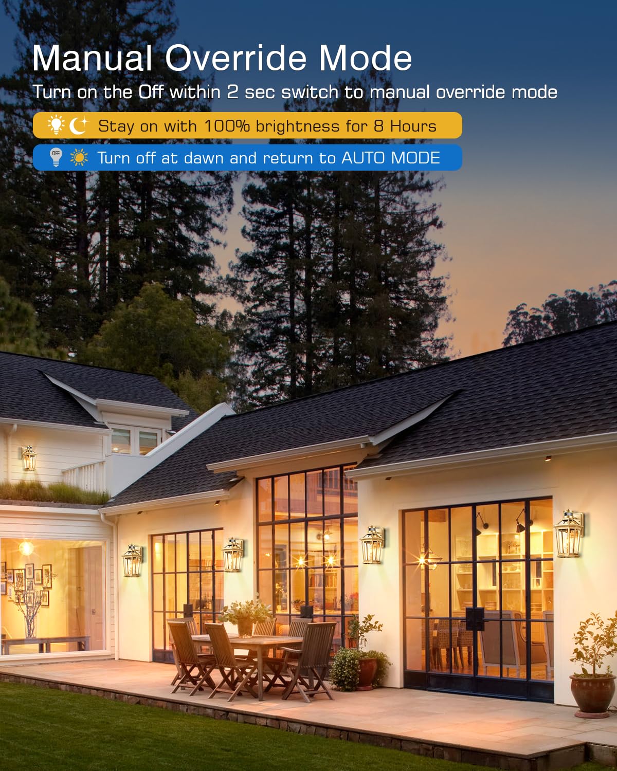 VIANIS Outdoor Wall Lights Lantern, Gold Motion Sensor Dusk to Dawn, 2-Pack Waterproof Garage Lights, Model V81092GD