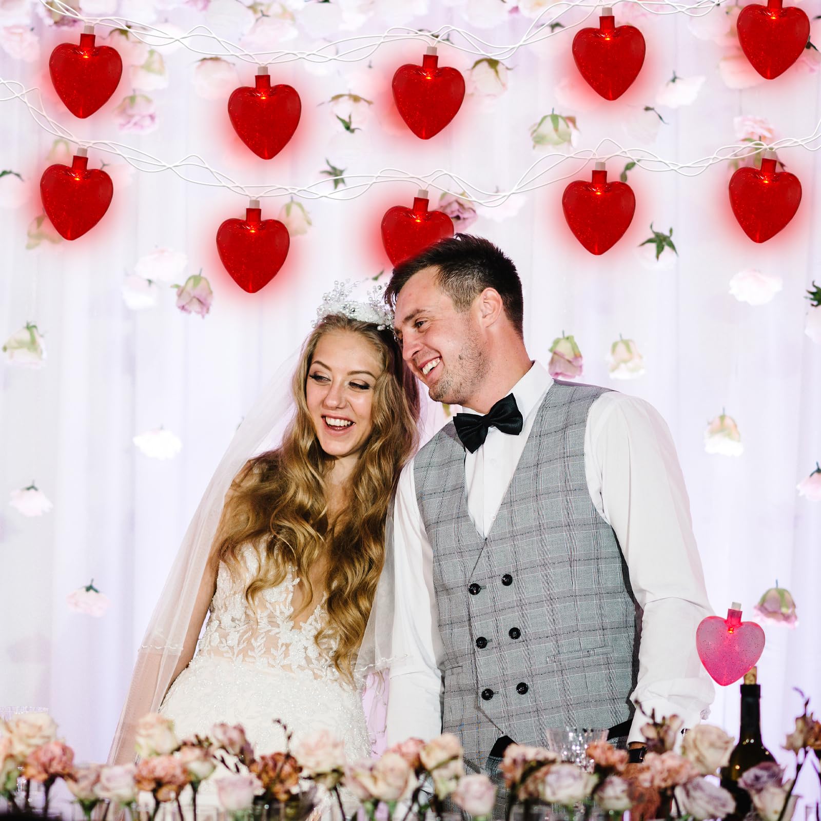 Oviejo 8.5Ft Red Heart String Lights, Valentine Party Decorations Lights With 10 Red Heart, Connectable Romantic Fairy Lights Fo