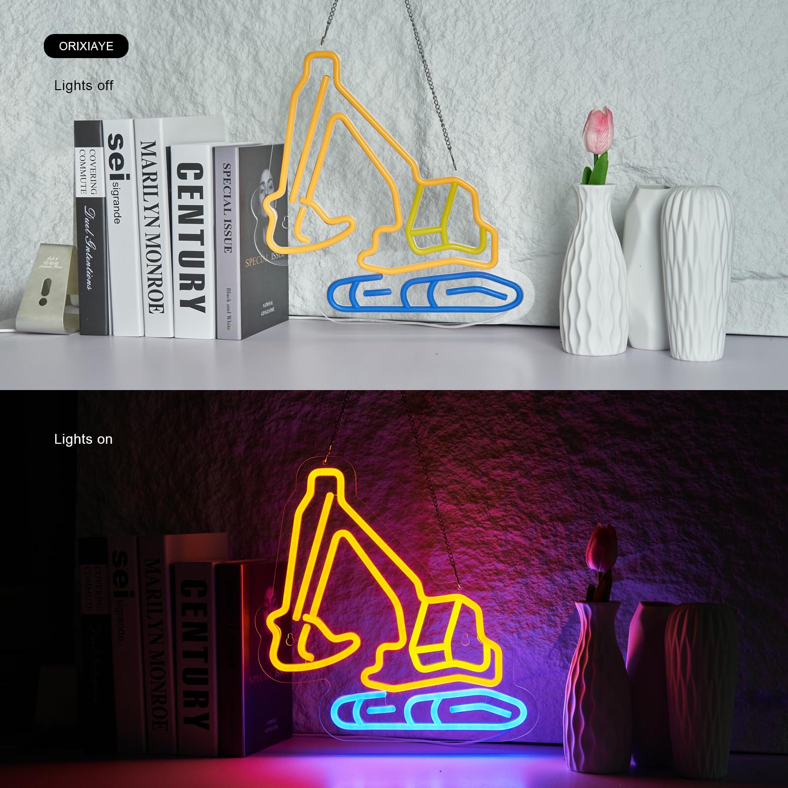 ORIXIAYE Engineering Vehicle Neon Sign LED Wall Decor for Kids Room - Orange, Yellow, Blue, Model Orixiaye-Engineering vehicle-1