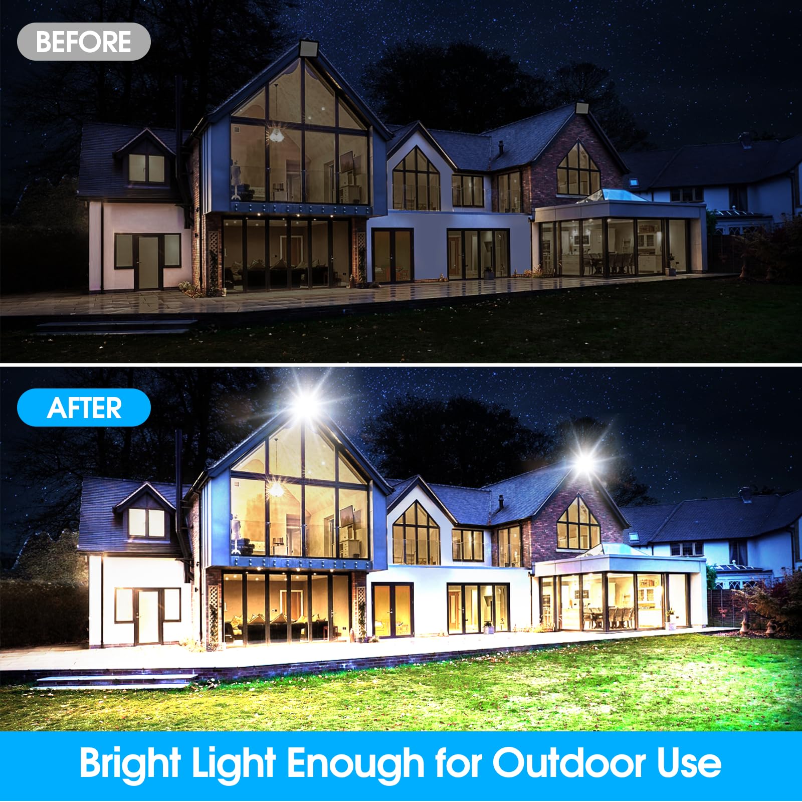 Yolovis 100W LED Flood Lights Outdoor, 10000LM, IP66 Waterproof, 2 Pack, Black, Model FB28503