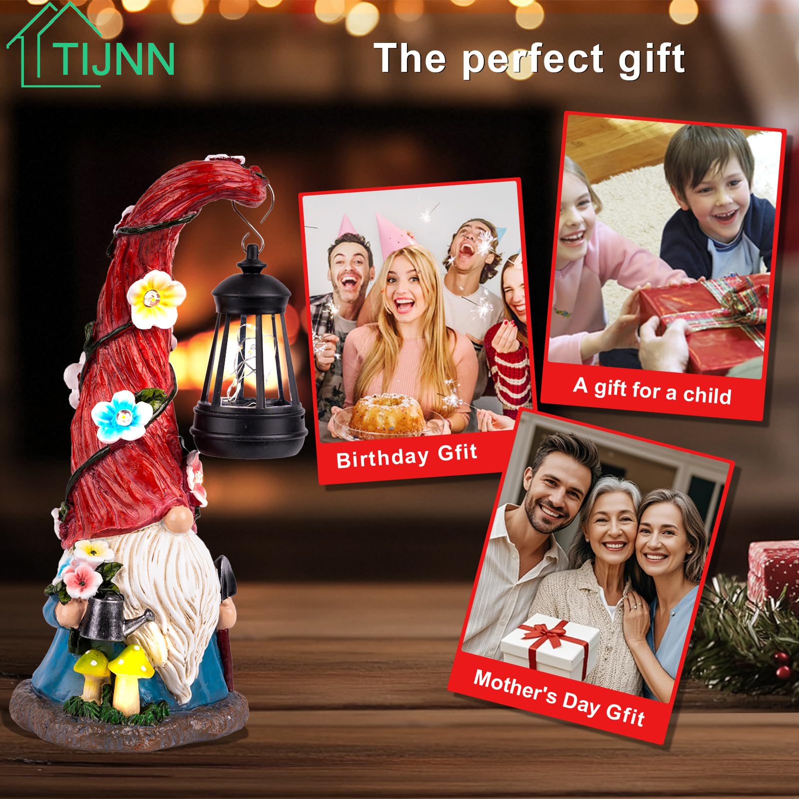 TIJNN Solar Garden Gnome Statue with Lantern, 12in Resinous Dwarf Gardener Decor, Gnome Gardener Model TIJDX-001