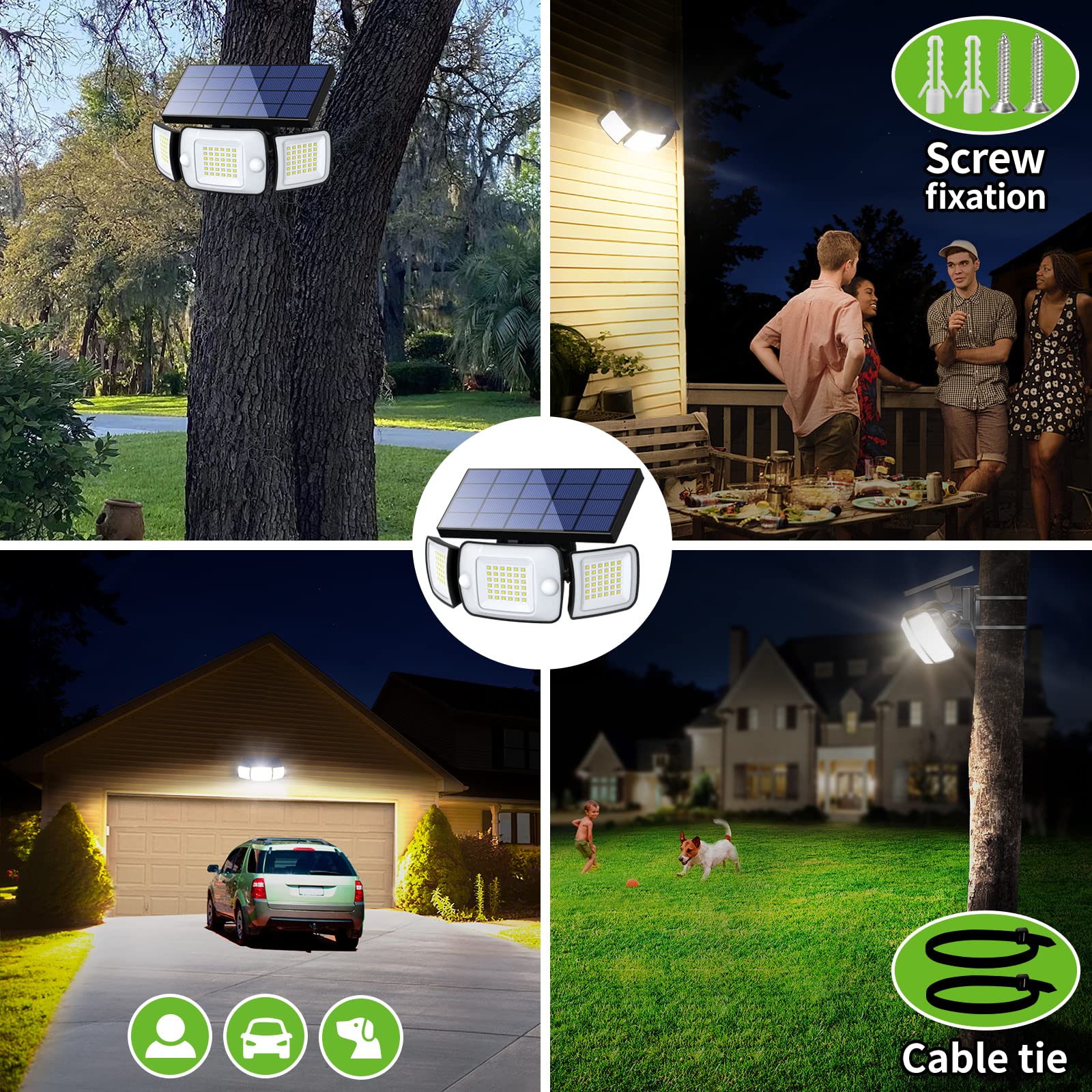 Intelamp Motion Sensor Flood Lights - 2 Pack, 1200Lm, Black, Adjustable 3 Mode Security Lights For Patio, Garage, Porch
