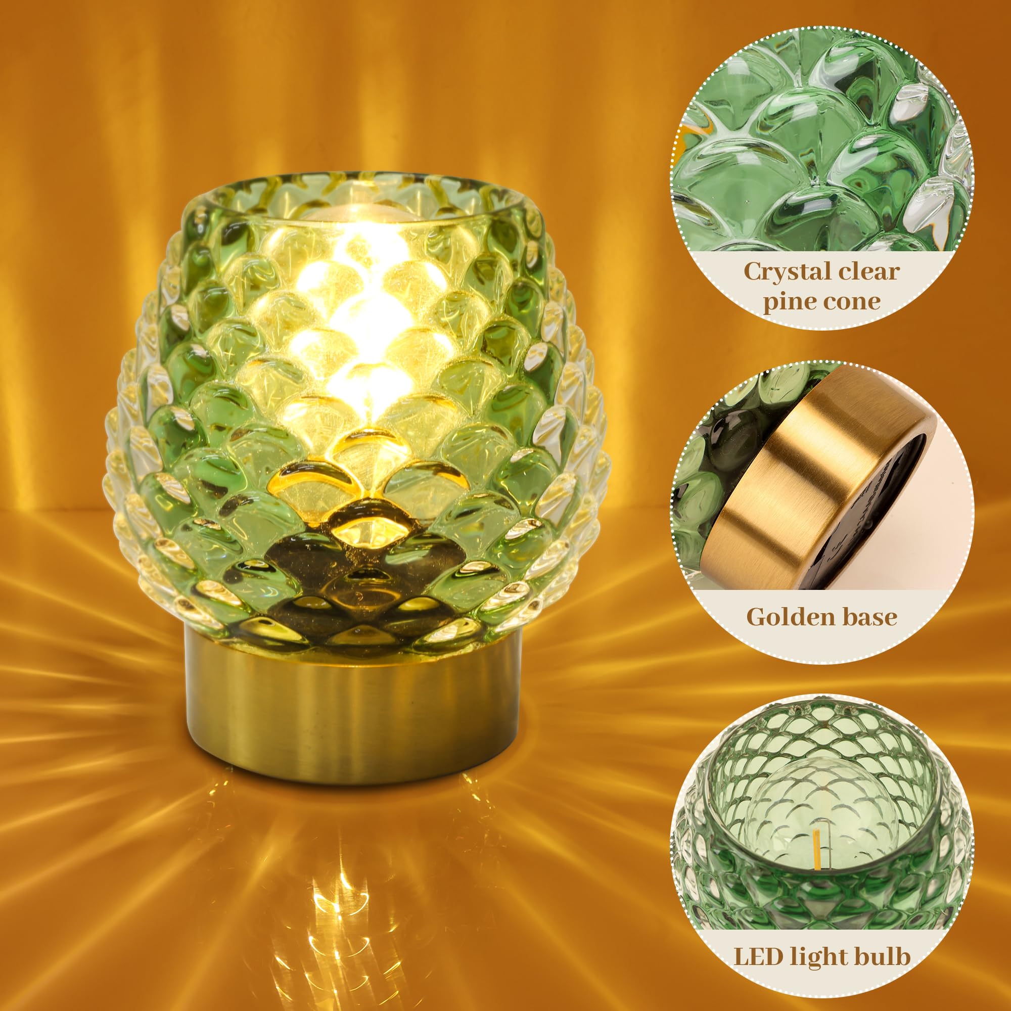 Cycodo Small Table Lamp, Cordless LED Bulb, Timer, Green, Model TD2-G, 1 Pack, Battery Operated for Bedroom, Bathroom, Kitchen, Living Room