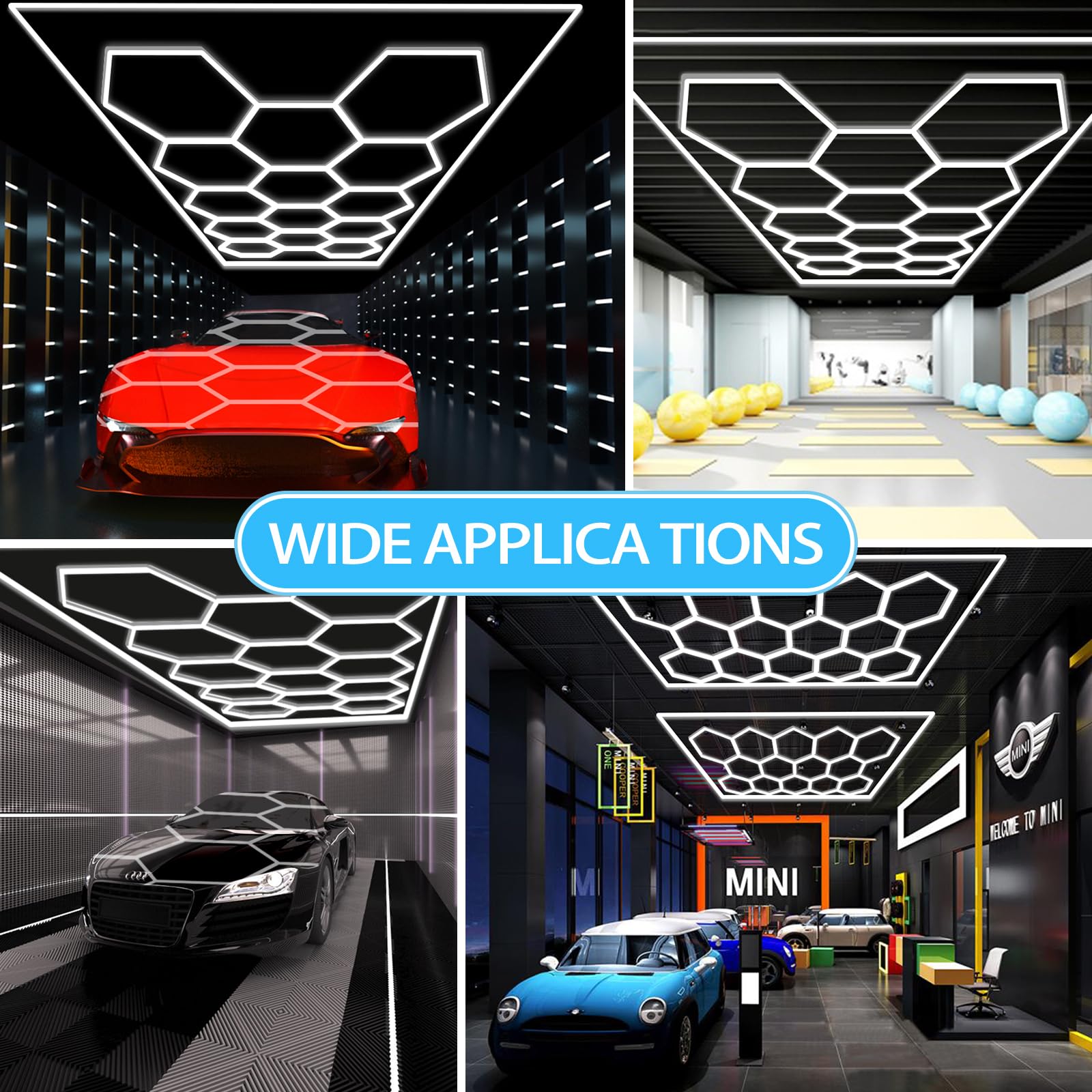 Updated Bigger Size Hexagon Led Garage Light: 108000Lm Ultra-Bright, Hexagon Led Lights For Garage Warehouse Workshop Gym Baseme