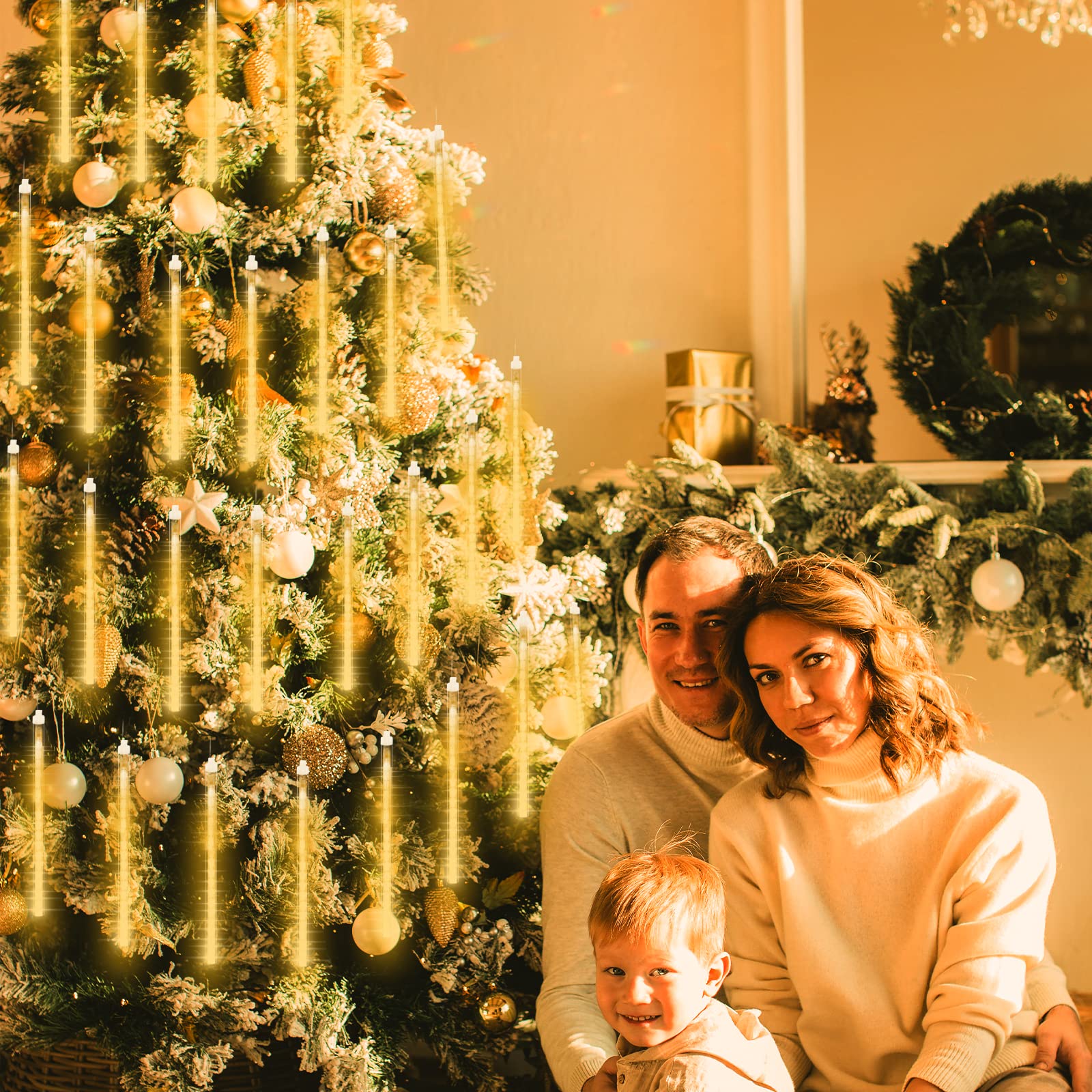 Roytong Christmas Lights Outdoor, Meteor Shower Lights 12 Inch 10 Tube 360 Led Falling Rain Snow Falling Icicle Cascading Lights