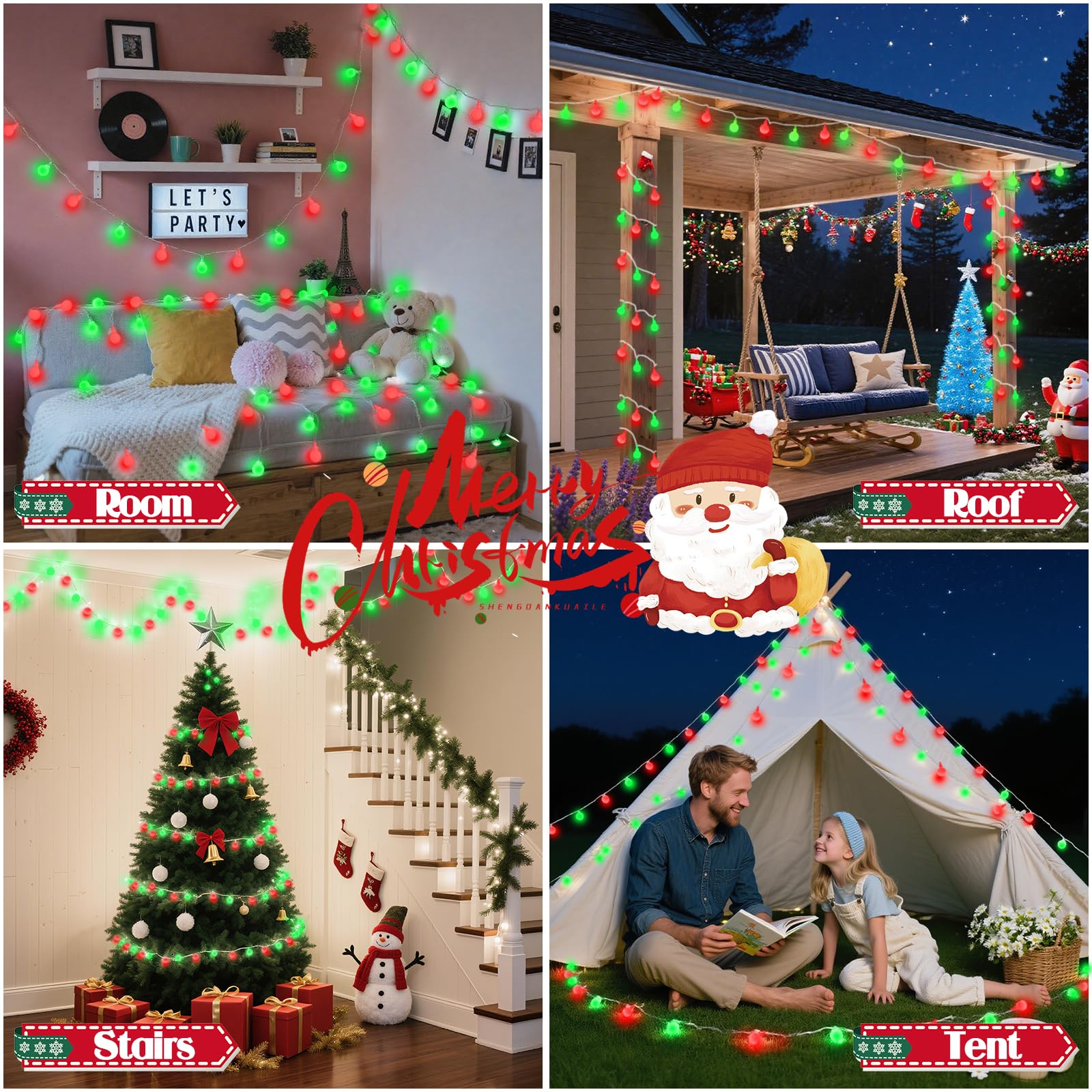 43Ft 100Led Connectable Christmas String Lights Indoor Outdoor - Red And Green Fairy Lights Plug In With Remote & 8 Modes  Globe Twinkle Light For Christmas Decorations Bedroom Room Tree Party