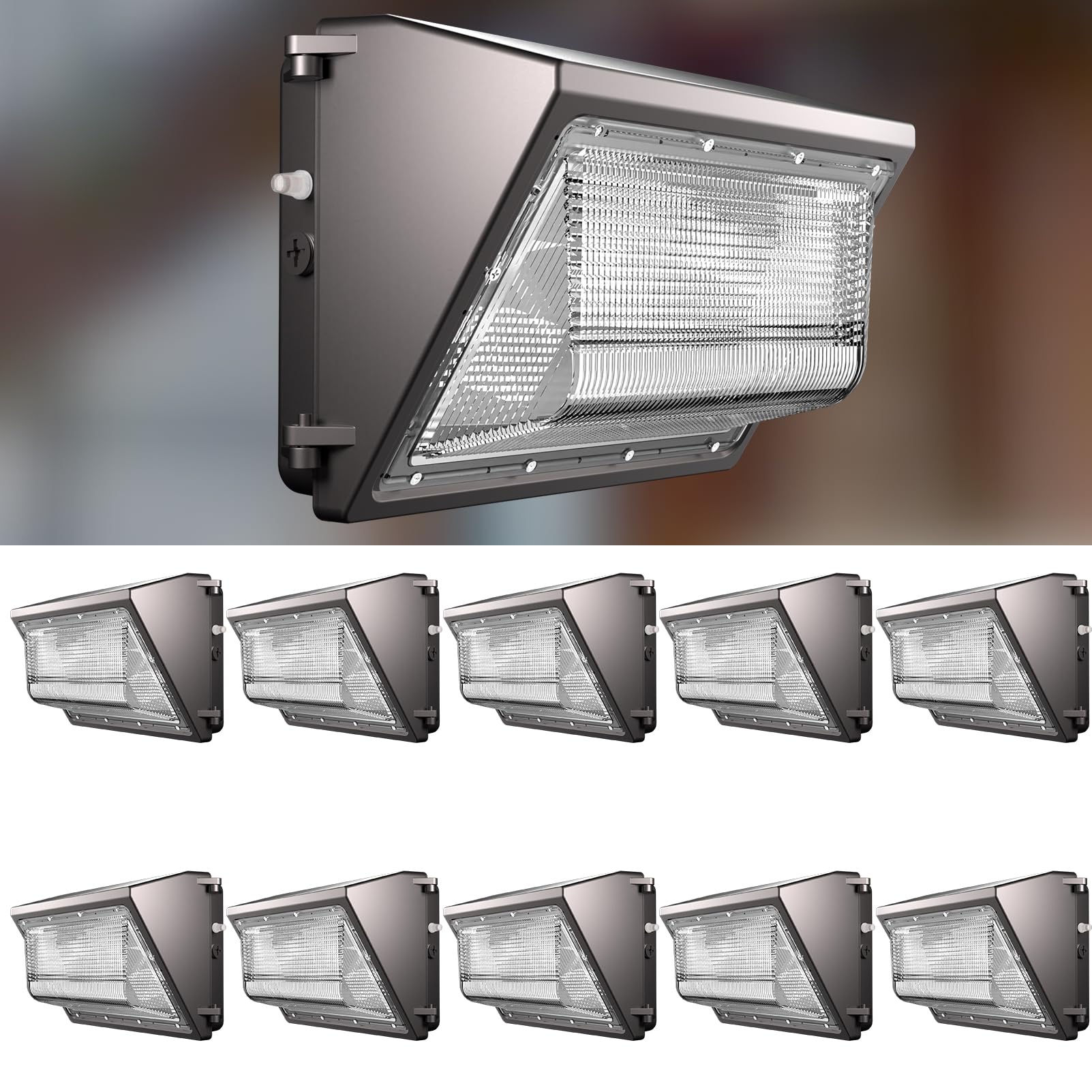 Lightdot 10Pack 150W LED Wall Pack Lights  100-277v Dusk to Dawn with Photocell  22500Lm 5000K Daylight IP65 Outdoor Security Lighting for Warehouse Building Yard Factory Garage  ETL(Height:10~20ft)