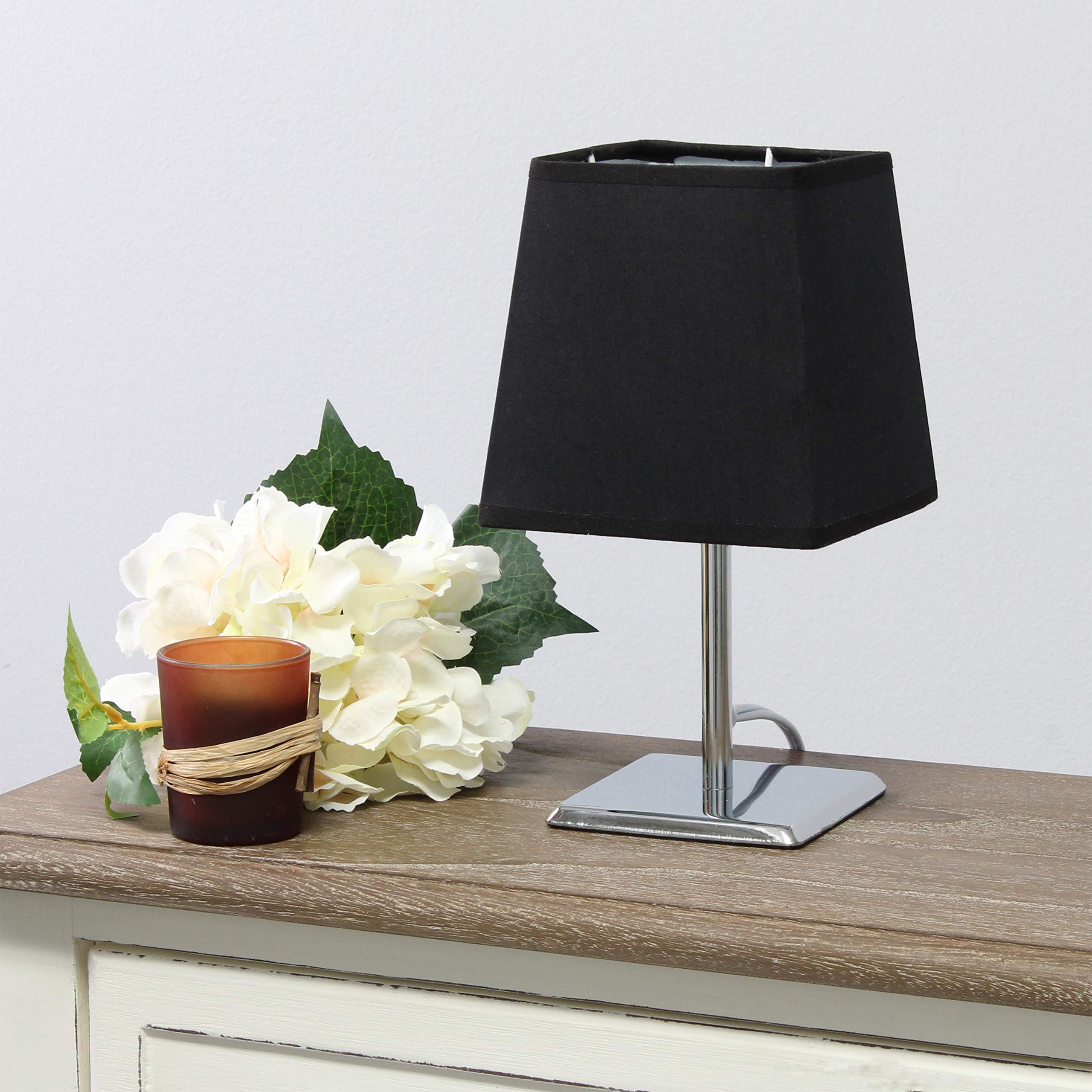 Simple Designs Lt2062-Blk Mini Chrome Table Lamp, Black Fabric Shade, Metal, Pack Of 1
