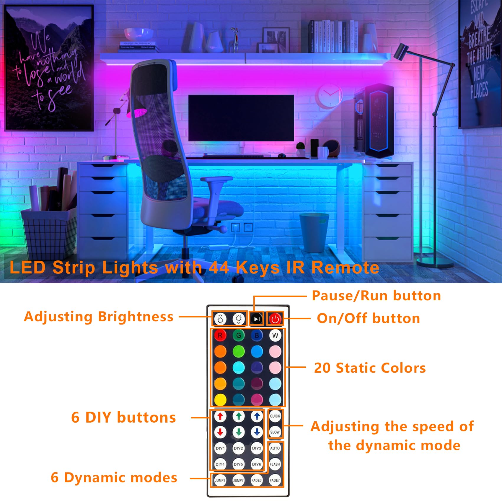 HOUHUI USB LED Strip Lights Kit, 4x 1.64ft RGB Color Changing Backlights for TV, PC, Home Theater, Remote Controlled, Plastic