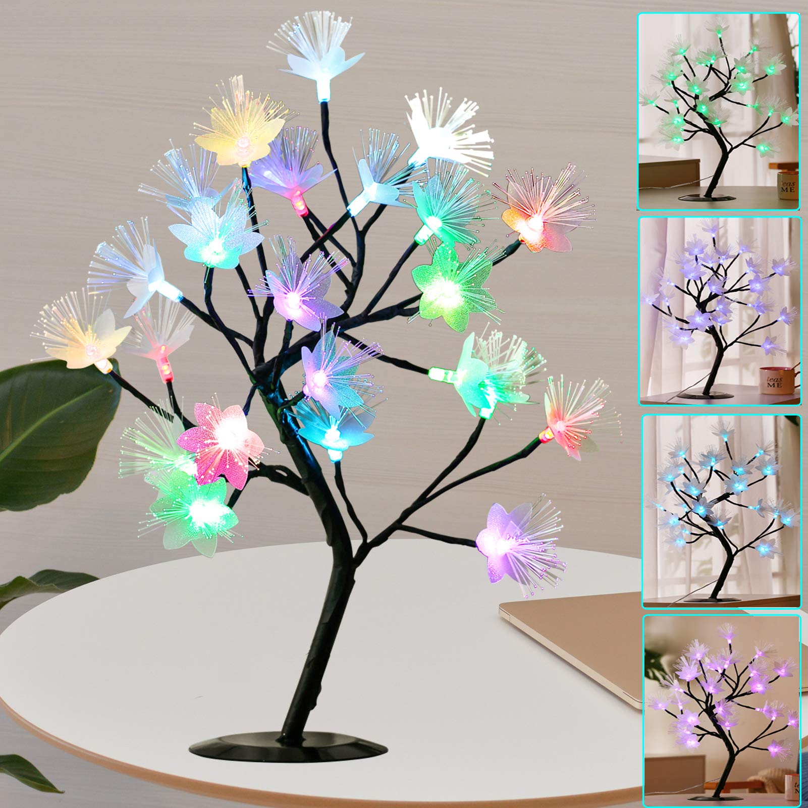 Ypdtacosu Colorful Table Top Tree For Home Decorations, 16 Colors Fiber Twinkling Blossom Flower Lamp Remote Timer Tabletop Chri