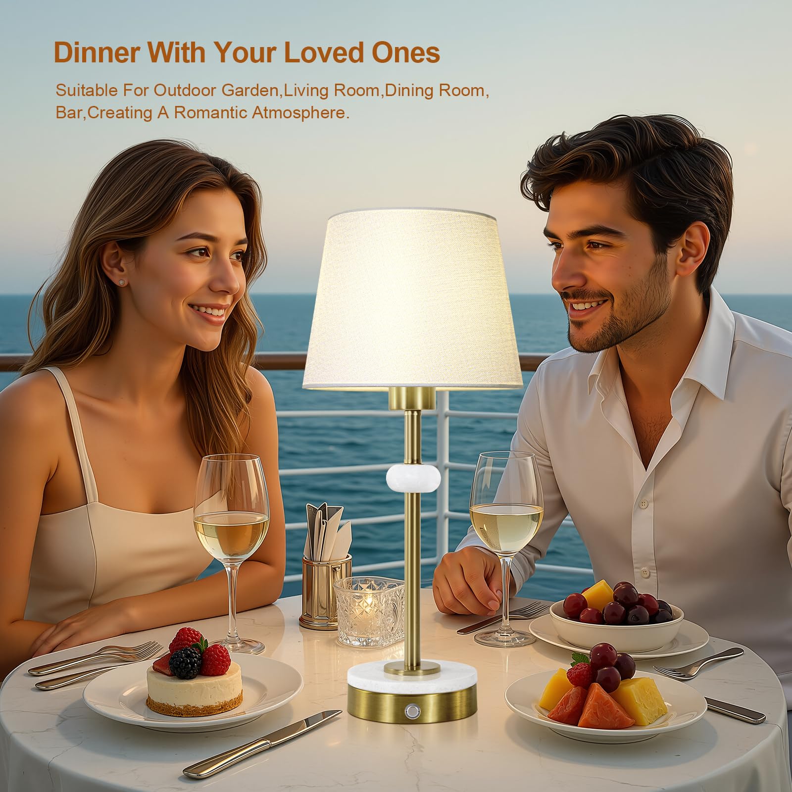 Gold Cordless Table Lamp Set Of 2 With Touch Dimmer,Rechargeable Table Lamp With Linen Shade,4400Mah Rechargeable Battery Powere