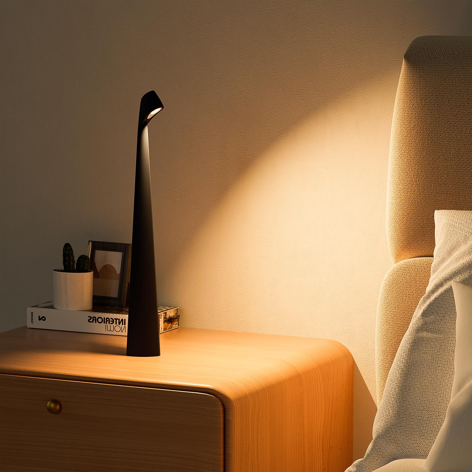 YYXGOOB Cordless Rechargeable Table Lamp, LED Touch Light, Aluminum, Model G, Black