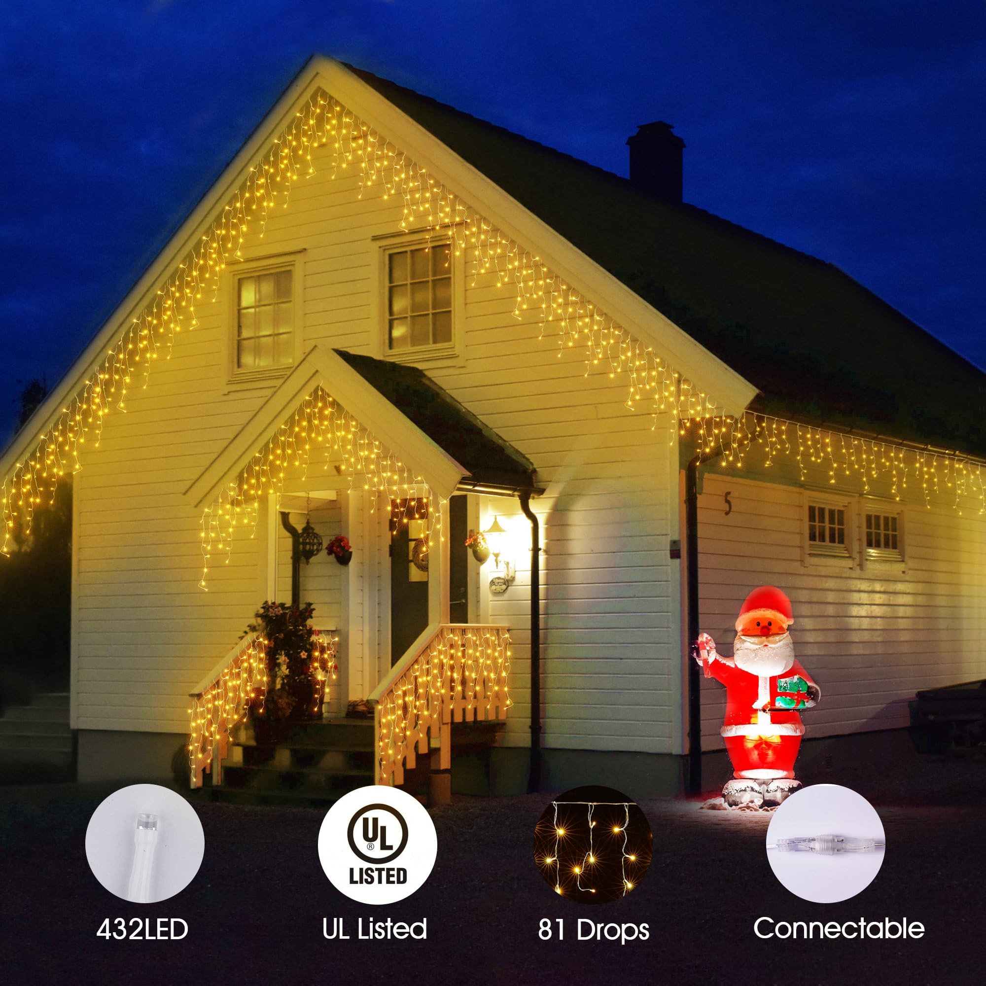 Wbao Led Christmas Lights Outdoor 800 Led 66Ft 150 Drops With Remote, 8 Modes Curtain Fairy Lights With Waterproof, Timer, Memor