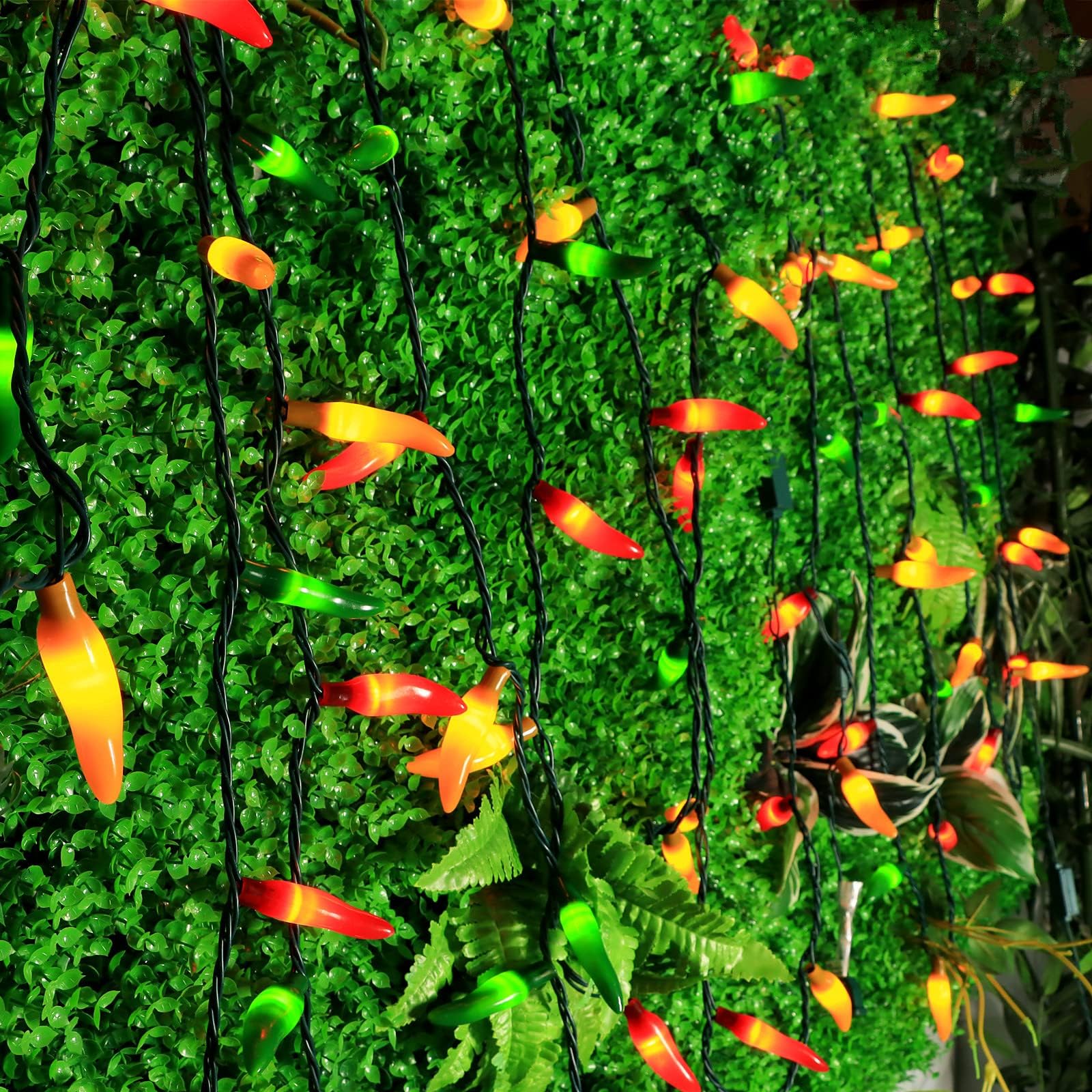 JinBest 35 LED Chili Pepper String Lights, 18 Ft Green Wire, Red Green Yellow, Indoor Outdoor Decorative Lighting, Model LL3506C