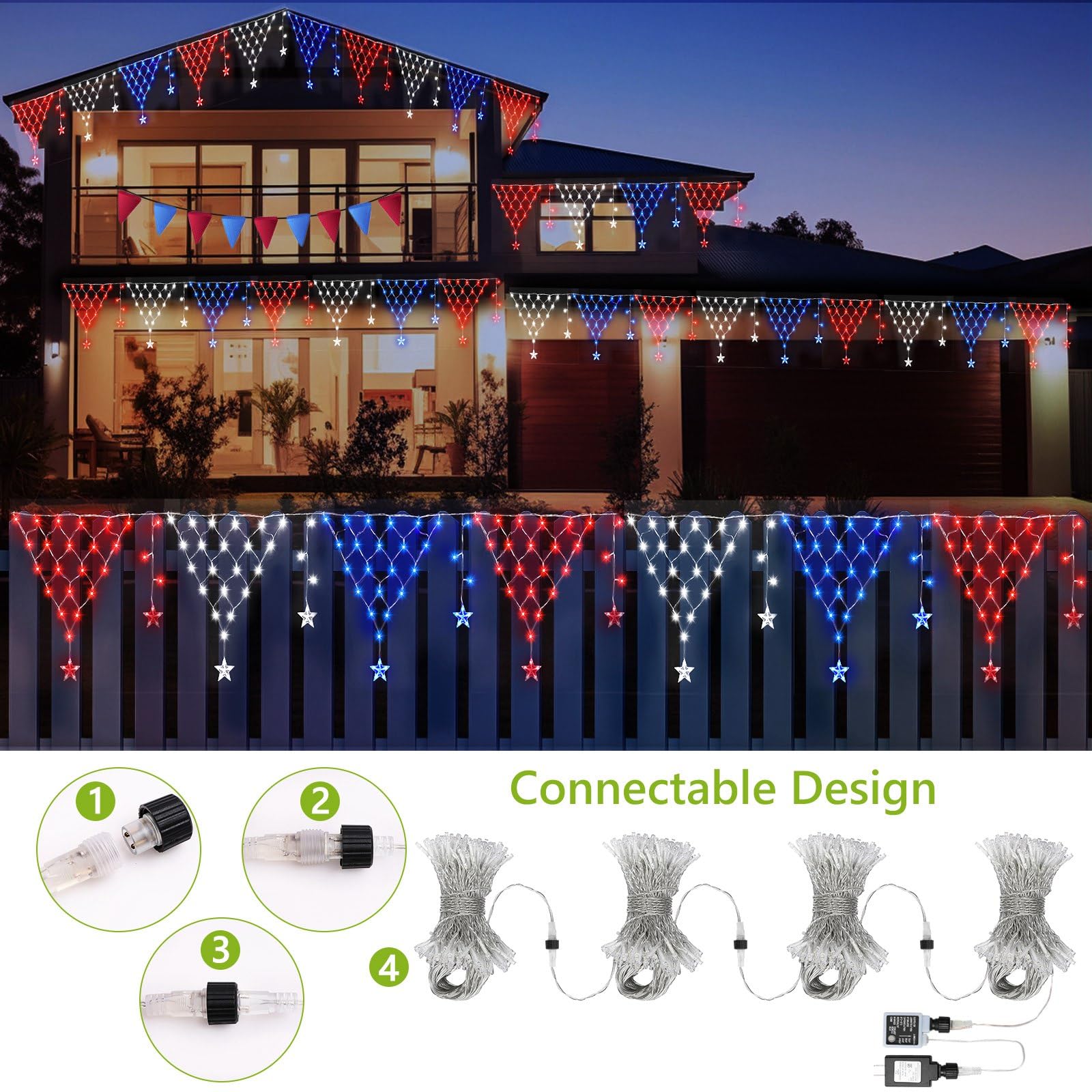 Qulist Balcony Christmas Lights, 218 LED 13.8ft Christmas Curtain Lights Outdoor Decorations with 12 Twinkle Star Drops, Waterpr