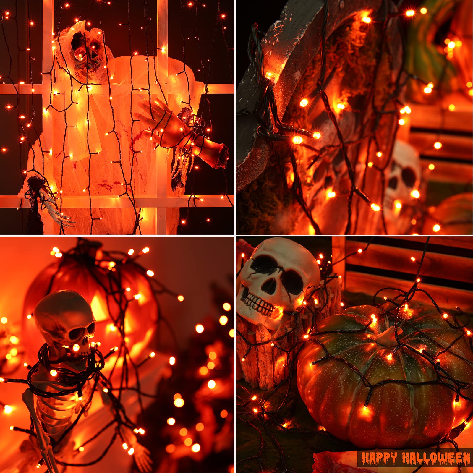 Orange Halloween Lights  114Ft 300 Led Connectable Orange Lights With 8 Modes  Waterproof Low Voltage Halloween String Lights  Outdoor String Light For Party  Yard  Garden  Indoor Spooky Decorations