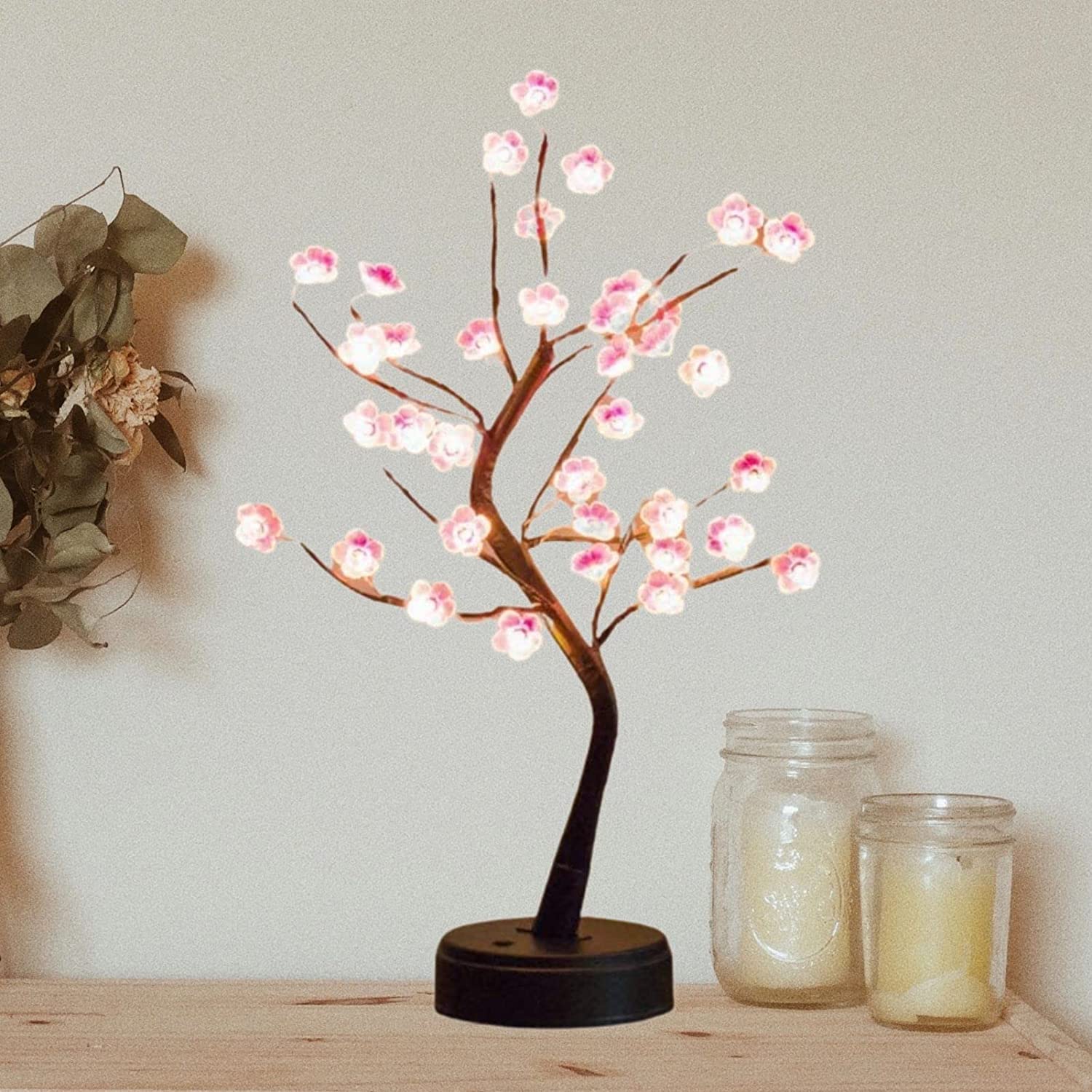 SAIELLIN 20 Cherry Blossom Lamps for Home Decoration DIY Table Lamps String Lights Battery/USB Operated Night Lamp for Home Deco