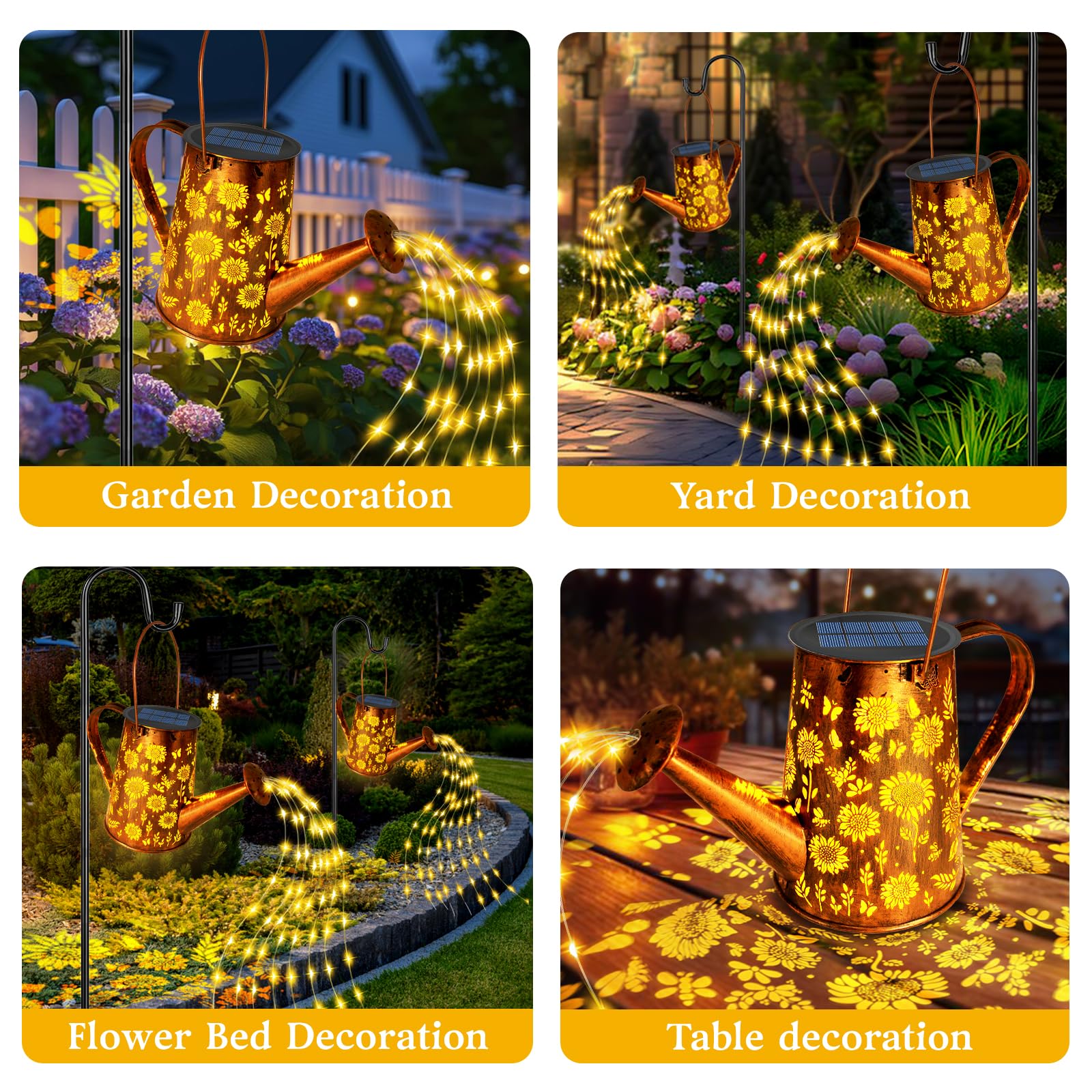 Vcdsoy Solar Watering Can Lights, Waterproof Outdoor Lantern, Sunflower - Warm White, Model TYSHD-25-XRK-1-NB