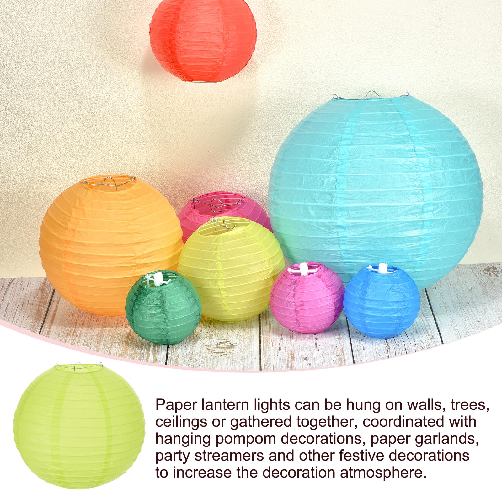 Meccanixity 6Pcs Paper Lanterns Decorative, 6'' 8'' 12'' Light Green Round Hanging Lantern Chinese Lanterns For Home Decor, Birt