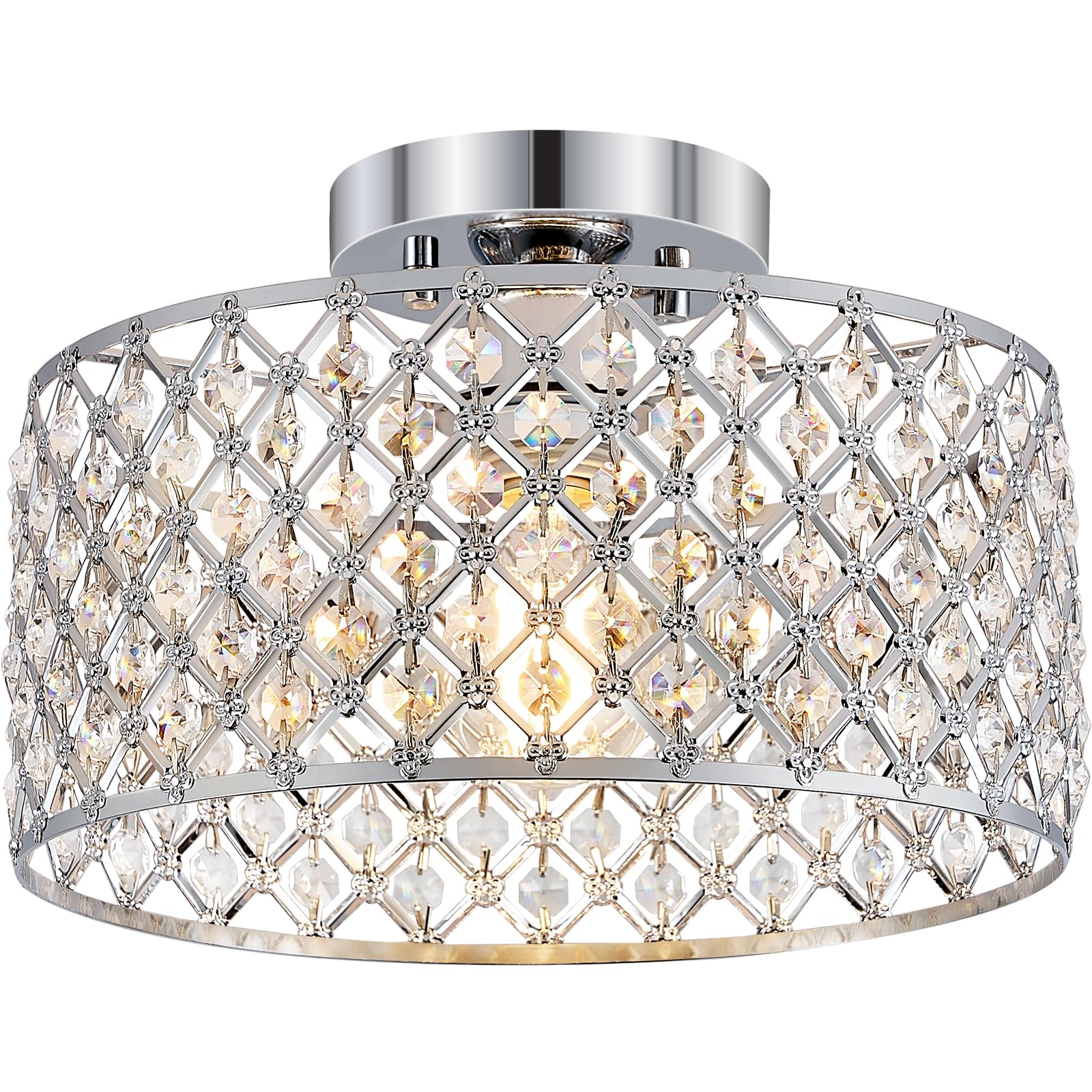 Bzvesr Chrome Crystal Ceiling Light Fixture Modern Semi Flush Mount Ceiling Lighting Fixture Round Small Chandelier For Dining Room  Hallway  Entryway  Kitchen  Bedroom Foyer 1 Light 11.2 Inch