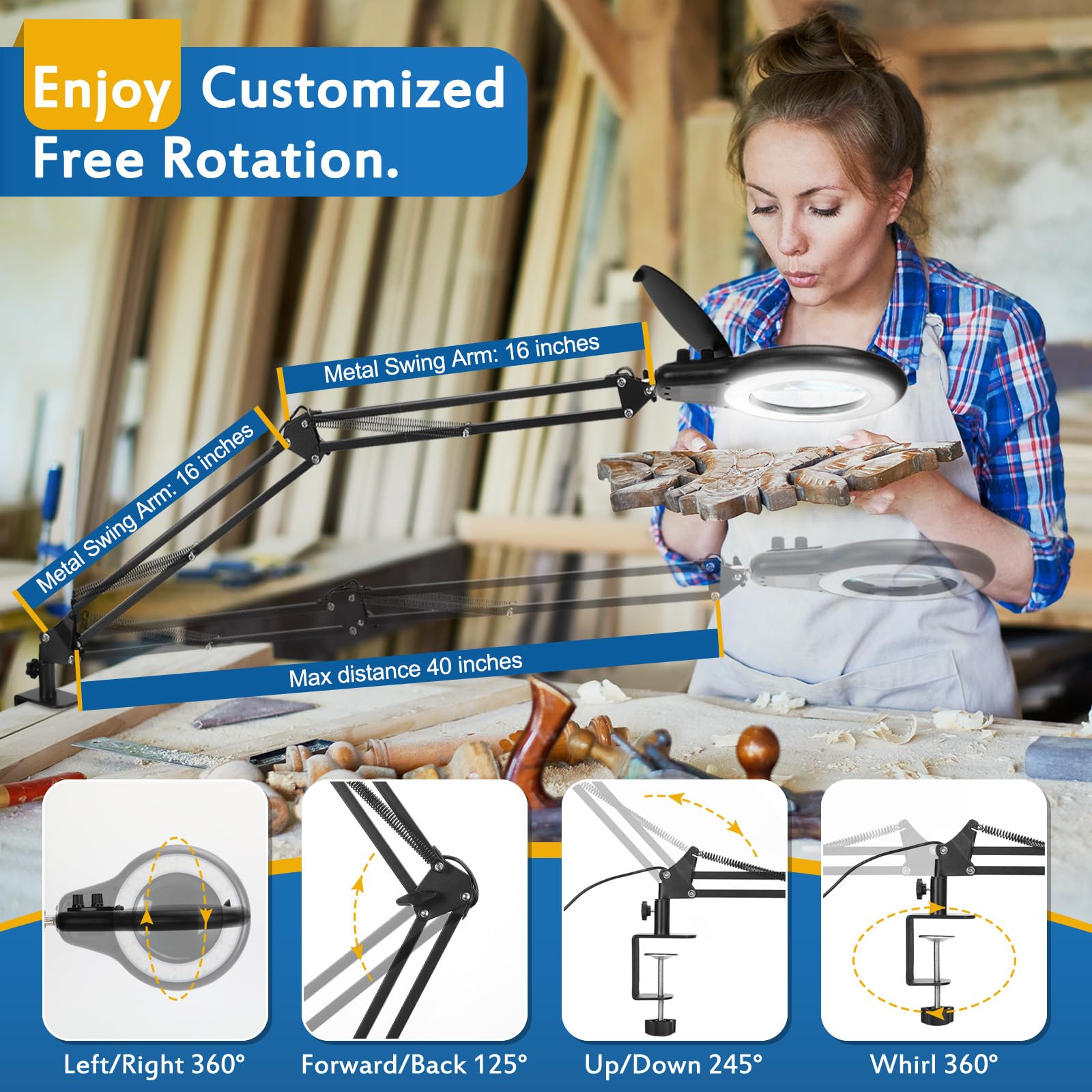 10X Large Magnifying Glass With Light And Stand, 2200 Lumens Stepless Dimmable Lighted Magnifier, Real Glass Lens Desk Lamp With