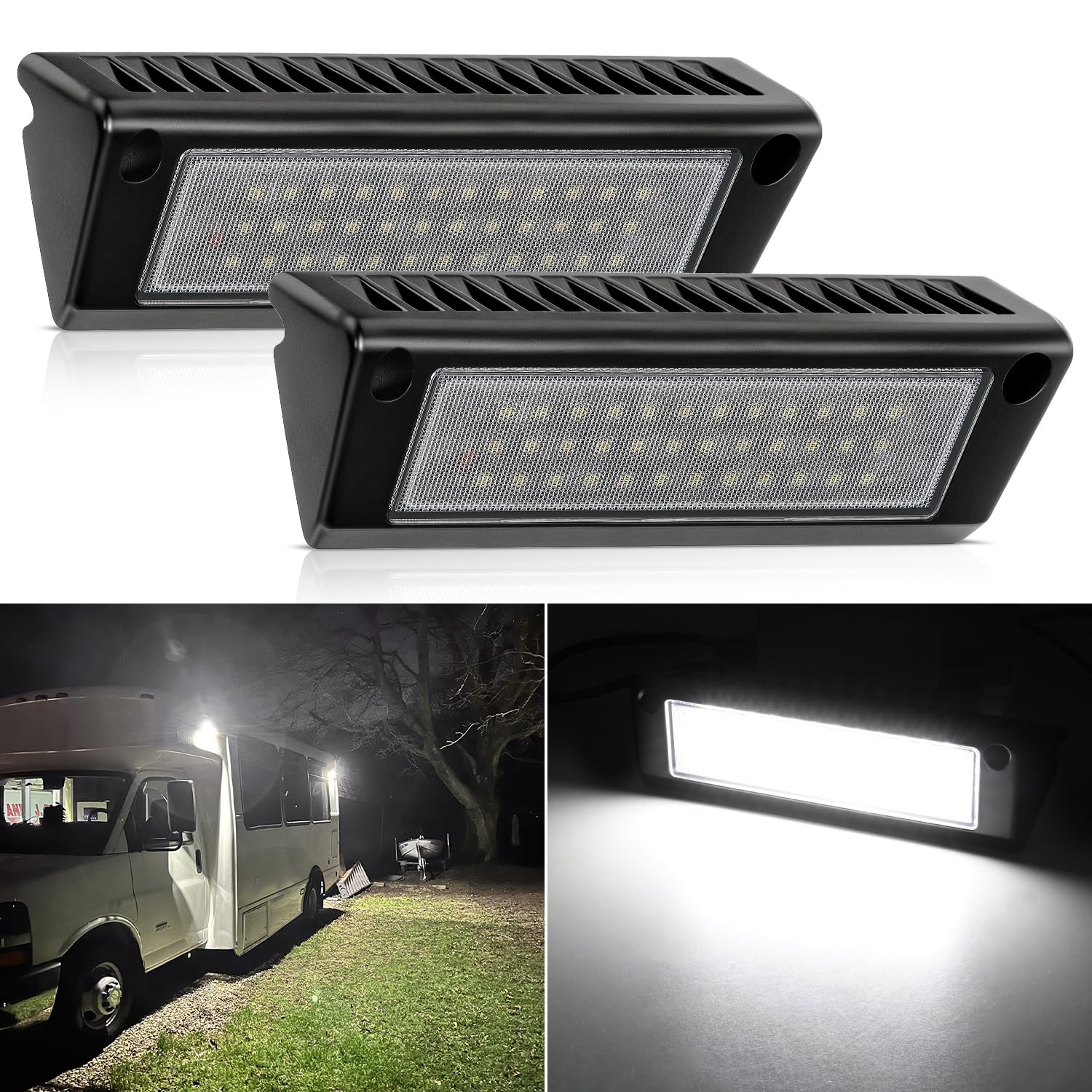 Nilight RV Exterior Light 9 Inch LED Porch Lights, Black Aluminum Housing, Model RV-705BW, White Light, 12V/24V for RVs and Trailers