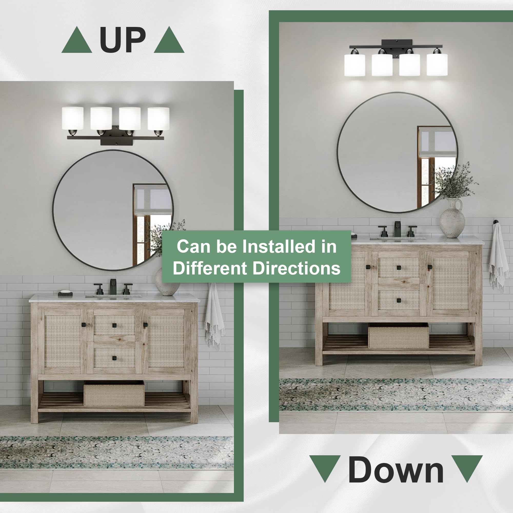 Dekang Black Bathroom Lighting Fixtures Over Mirror, 4-Light Anti-Rust Vanity Light For Bathroom, 24Inches Modern Wall Sconce, S