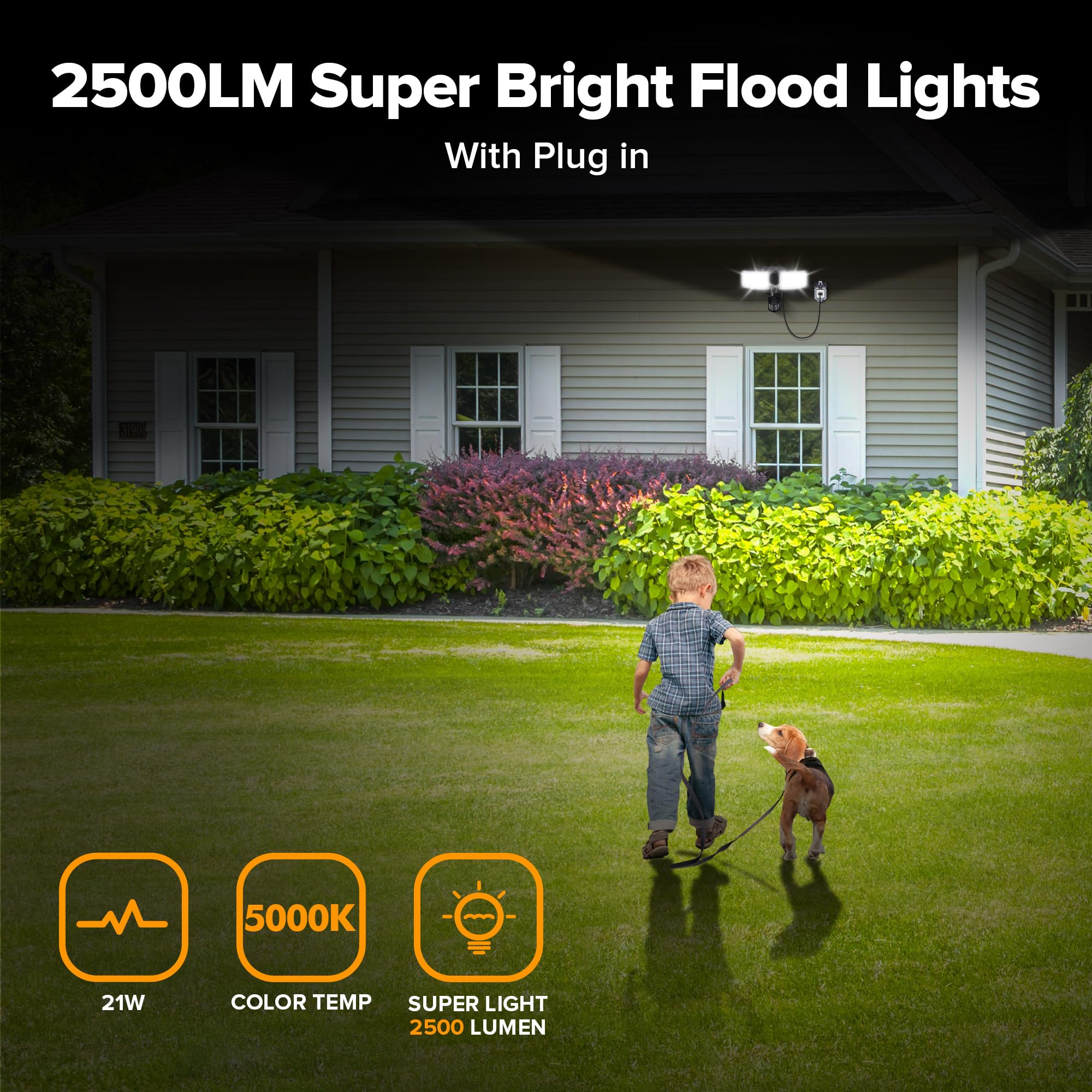 LUTEC 21W Outdoor Motion Sensor Flood Light, 2500LM, 5000K Daylight, IP65 Waterproof, Black, Adjustable 2 Heads for Garage & Yard