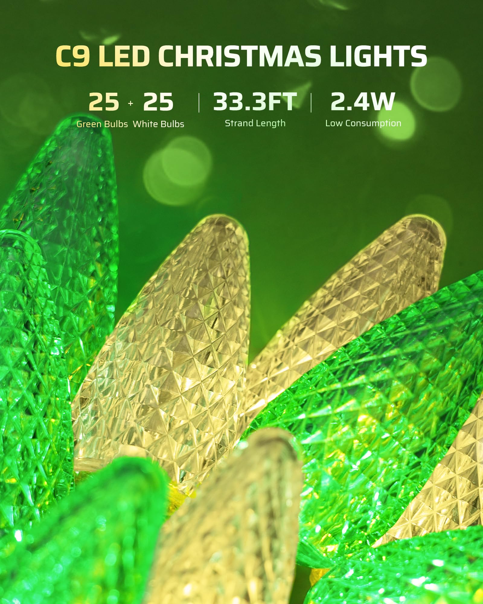 Dewenwils C9 Led Christmas Lights Outdoor, 33.3Ft 50Led Christmas String Lights, Outdoor Decorations For Christmas Tree, Patio,