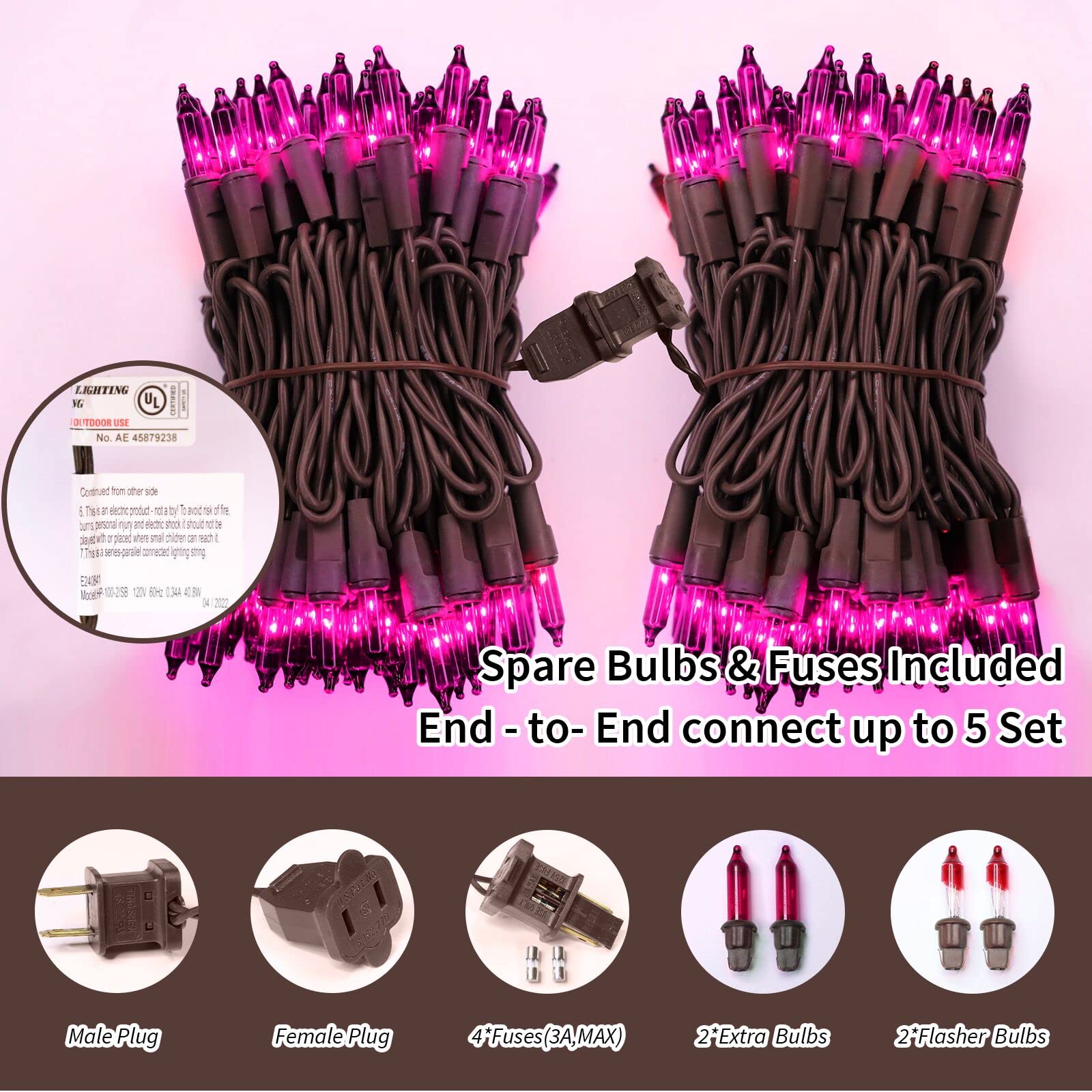 Lamphome Super-Bright Extendable Purple Halloween Decoration 100 Lights 19.6Ft Ul Certified Mini Bulb String Lights Set For Outdoor Halloween Home Christmas Tree Garden Holiday Party Patio Decor