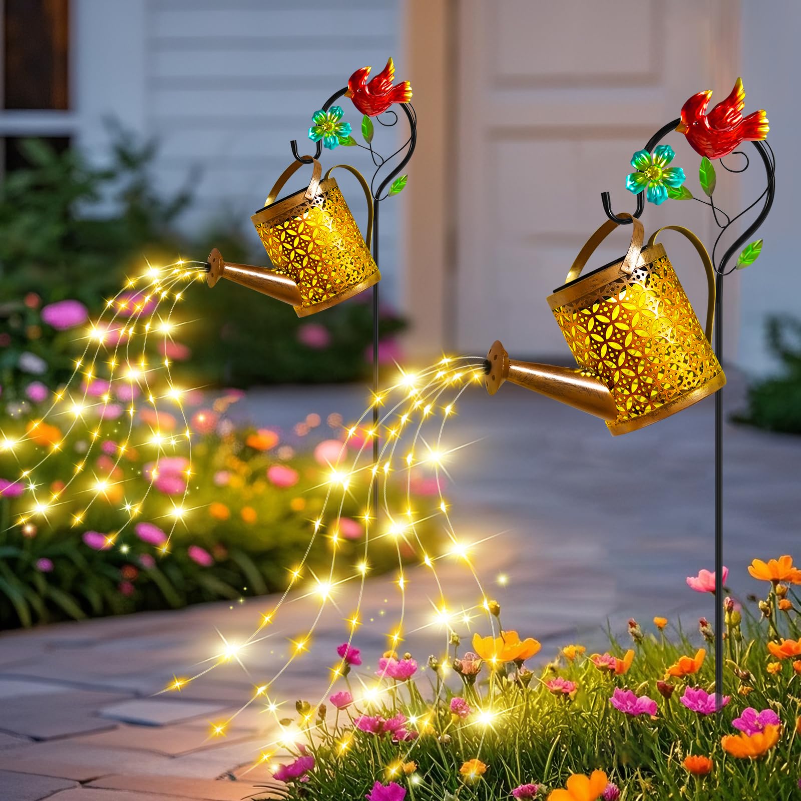 Mothers Day Gifts Solar Lights Outdoor  Watering Can with Cascading Lights  Watering Can with Hook Solar Lantern  Gardening Decor for Yard Patio  Gardening Gifts for Mom Grandma Women (2 Pack)