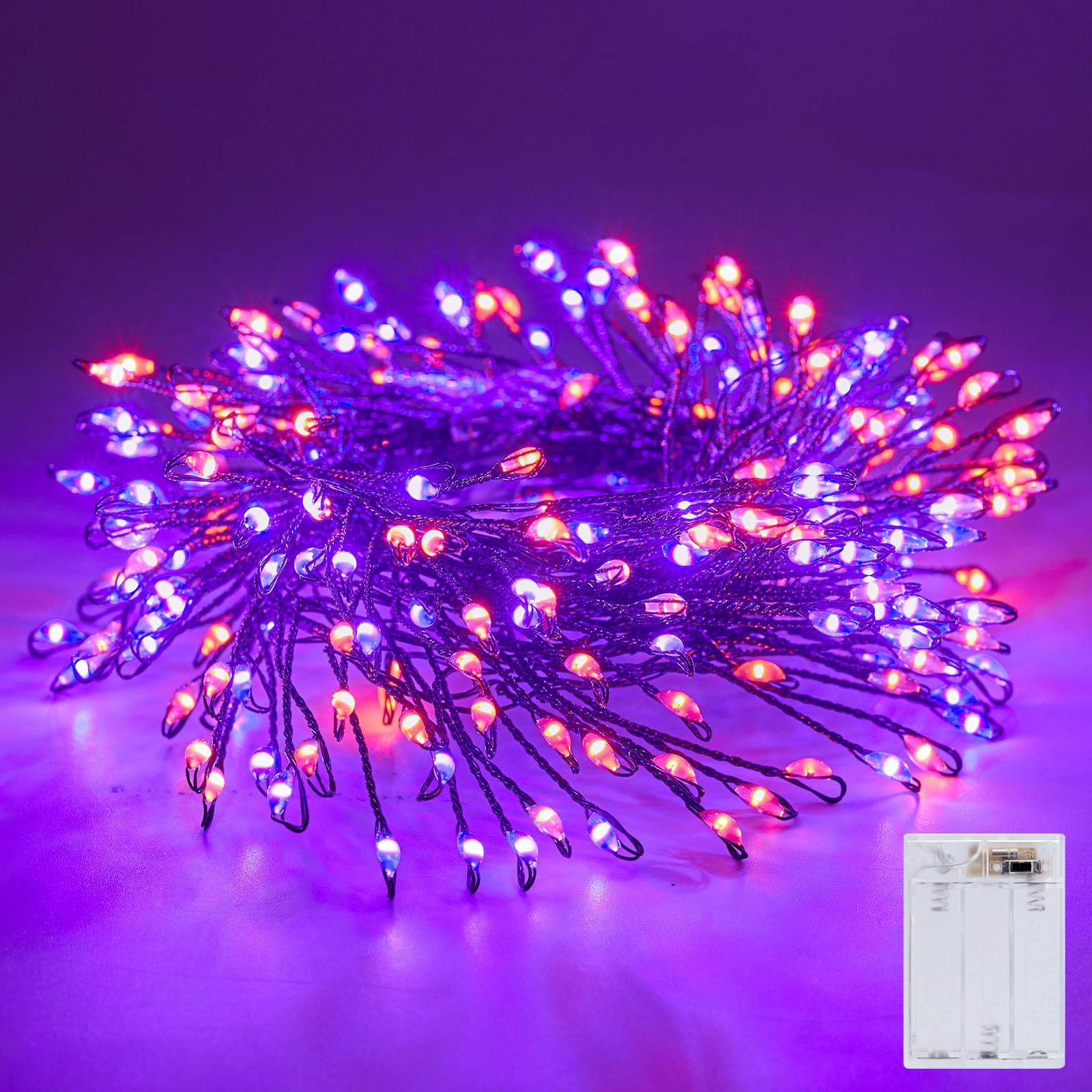 Fairy Lights Battery Operated  Twinkle String Lights Waterproof Silver Wire 5 Feet 60 Led Fire er Starry Lights For Diy Wreath Party Bedroom Mason Jar Indoor Halloween Decoration  Orange & Purple