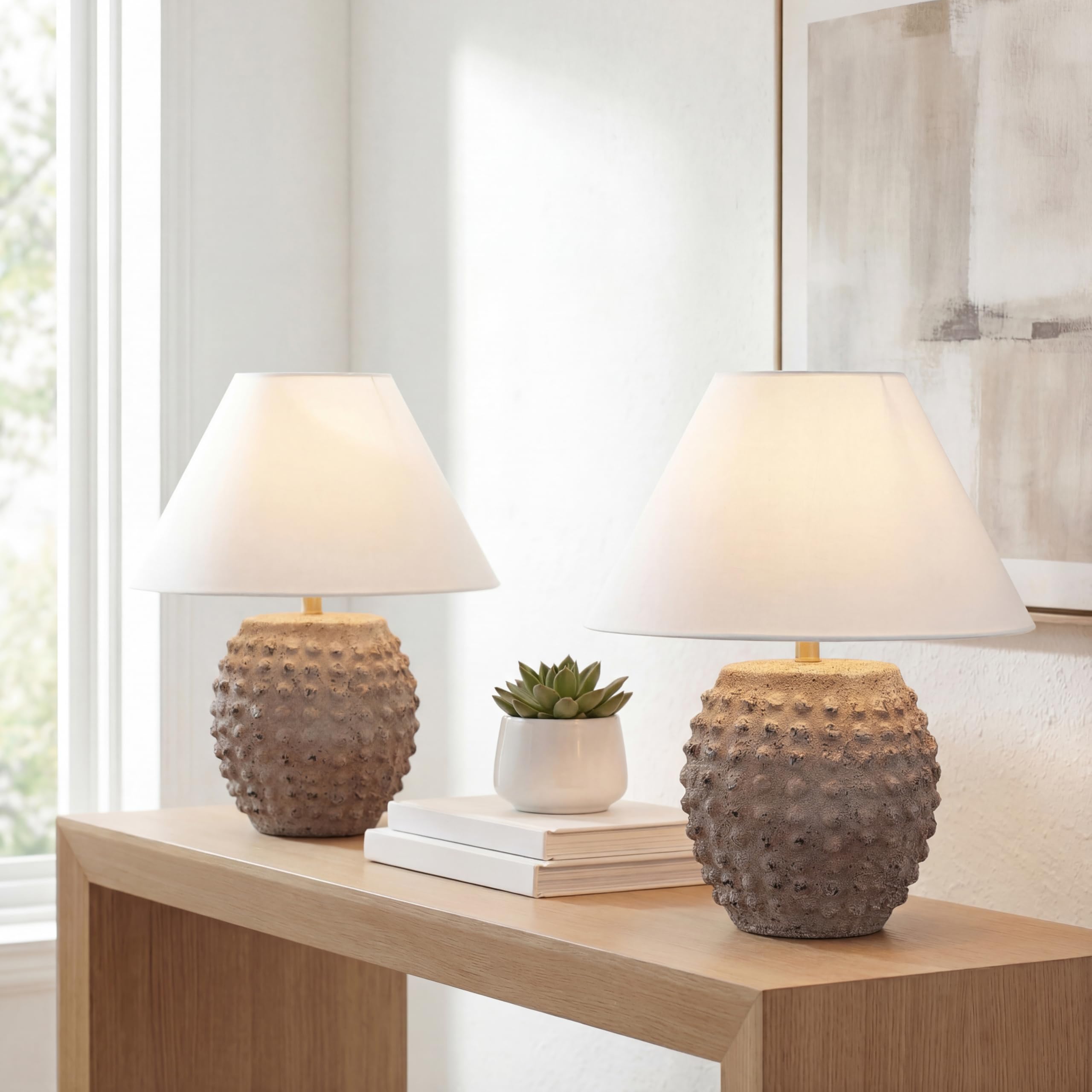 JONATHAN Y 18.25 Matte Taupe Ceramic Hobnail Table Lamp Set of 2 for Bedroom, Modern Minimalist Farmhouse Bedside Nightstand Lam