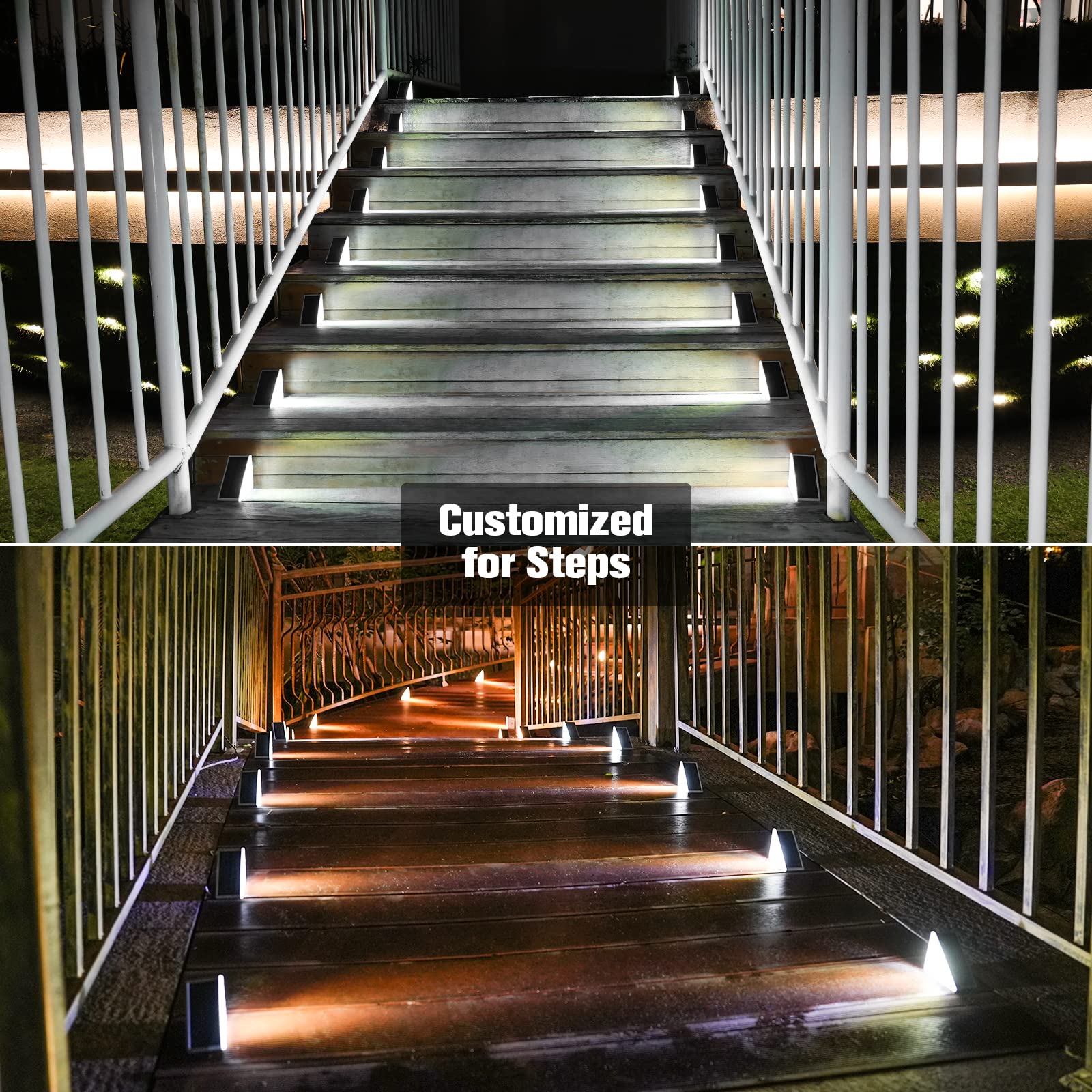 Volisun Solar Stair Lights 8 Pack, Waterproof Ip67, 13 Leds, Cool White, Outdoor Step Lighting For Yard, Patio, Porch, Deck - Model 21183Zm