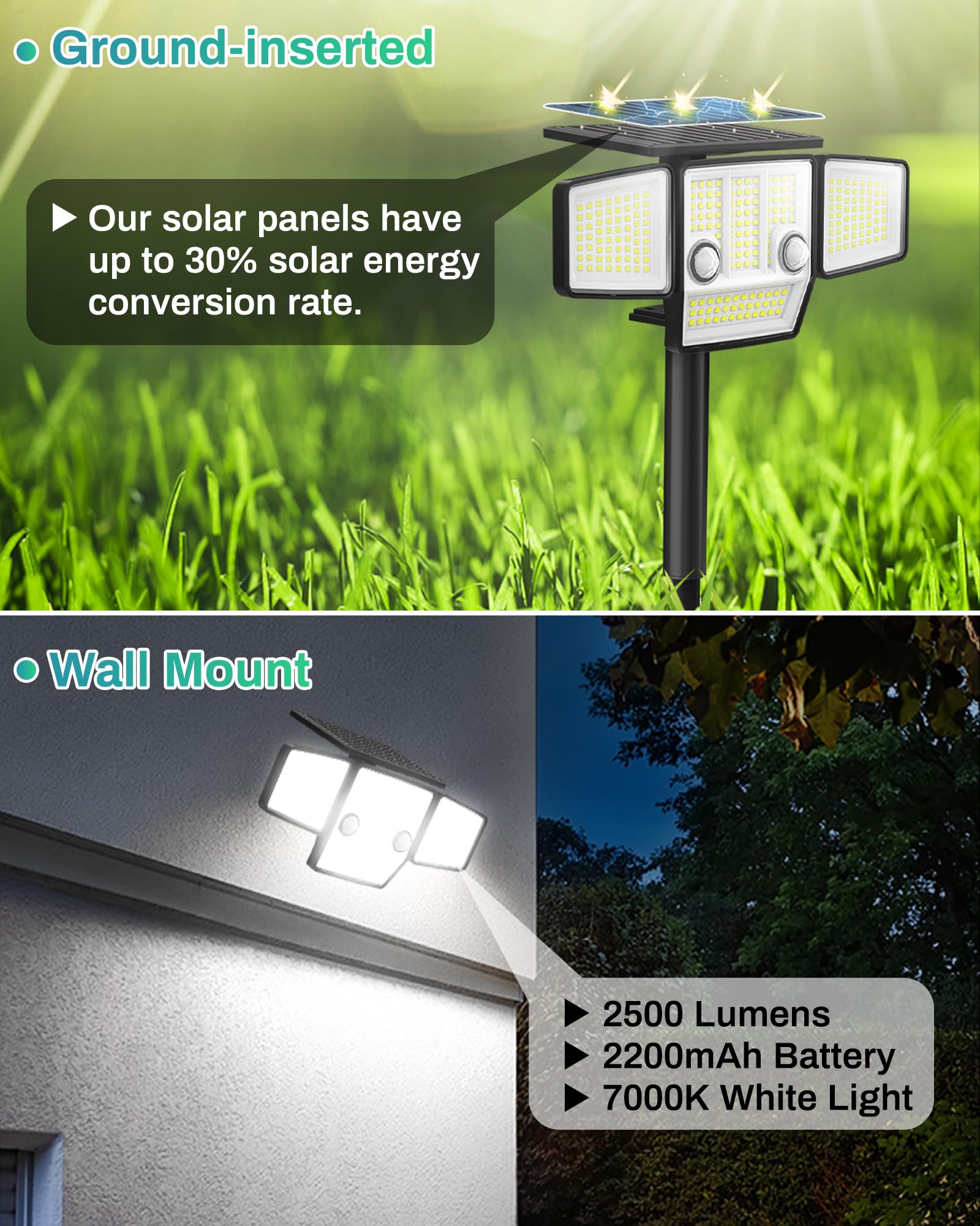 Solar Motion Light Outdoor With Stake, 180 Pir Motion Sensor 360 Illumination, In-Ground Or Wall Mount, 236 Led 2500 Lumens Sola