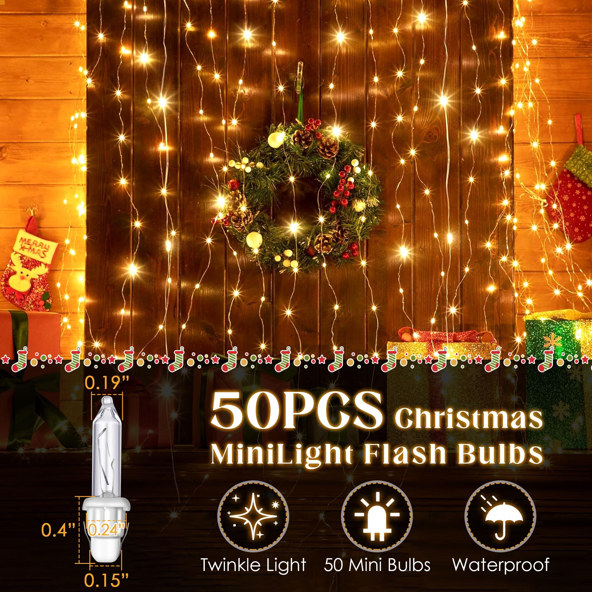 ElectricWise Twinkle Christmas Tree Light Replacement Bulbs, 2.5V Incandescent, White Light & Base, 50 Pcs for Indoor/Outdoor Decor