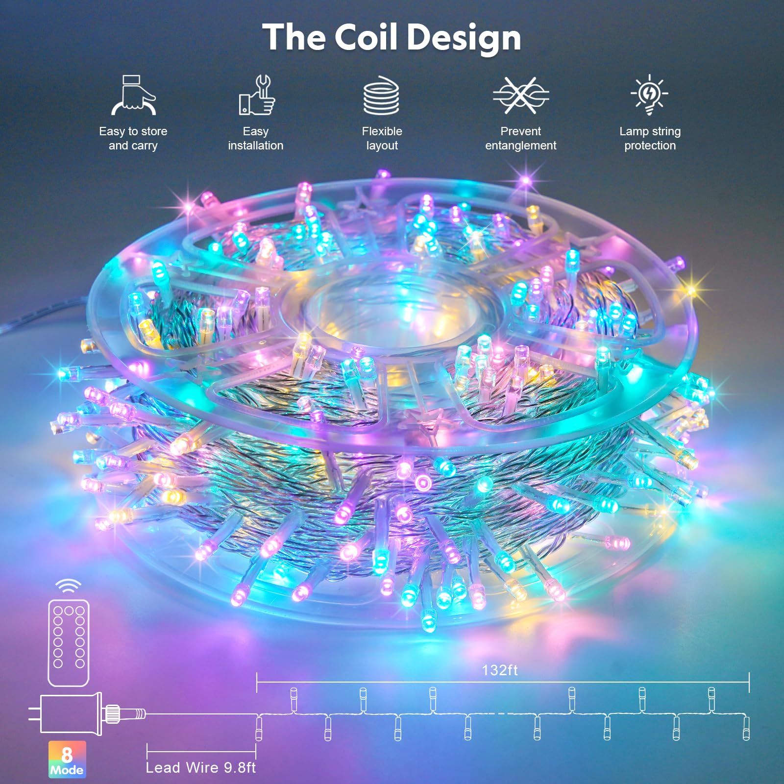 JMEXSUSS 400 LED Easter Lights, 132FT Multicolor Plug-in Decor, 8 Modes for Indoor/Outdoor Use, Model EXS-S-0400-R