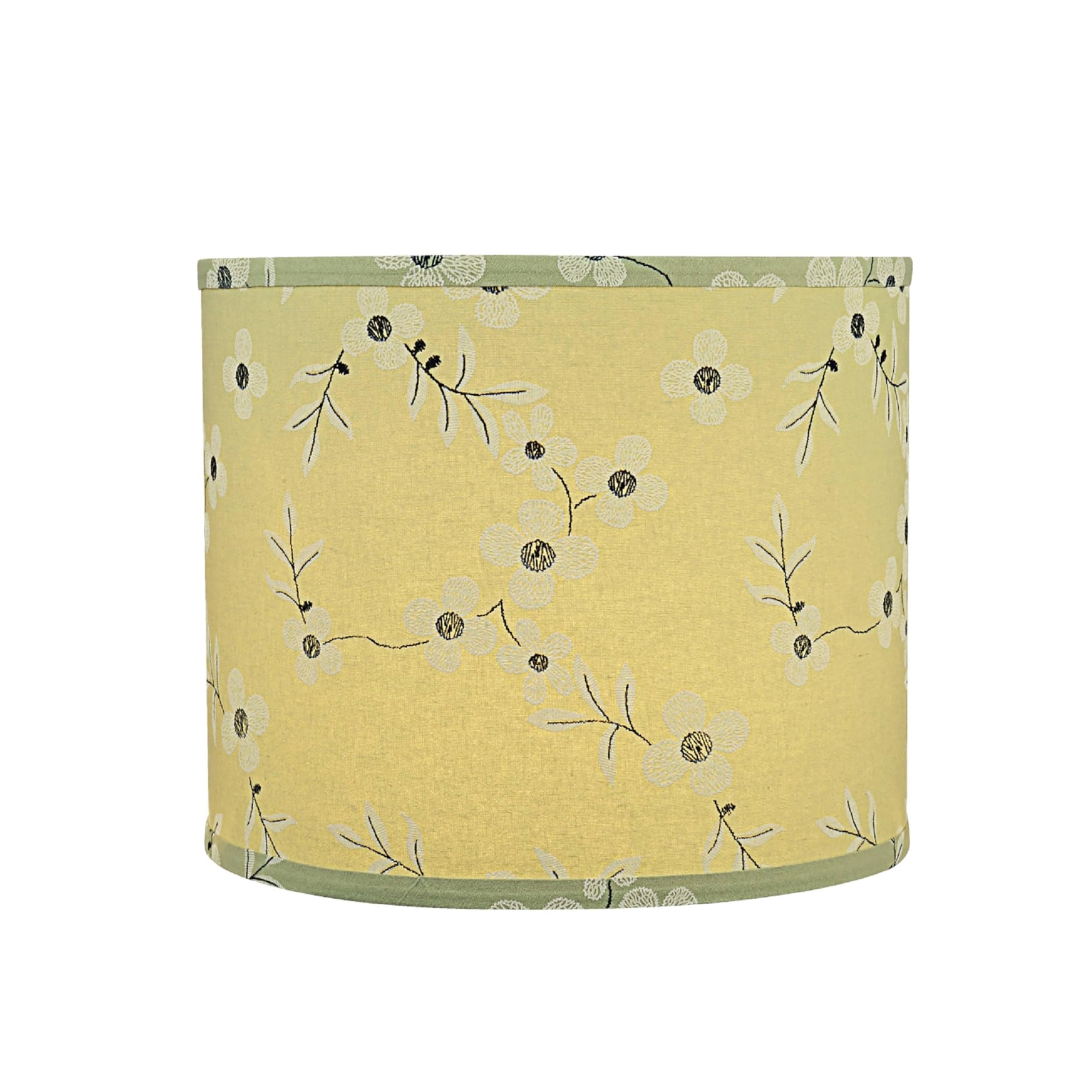 Aspen Creative Drum Lamp Shade, 12in Wide, Tea Green with White Flowers, Model 31102, Printed Fabric
