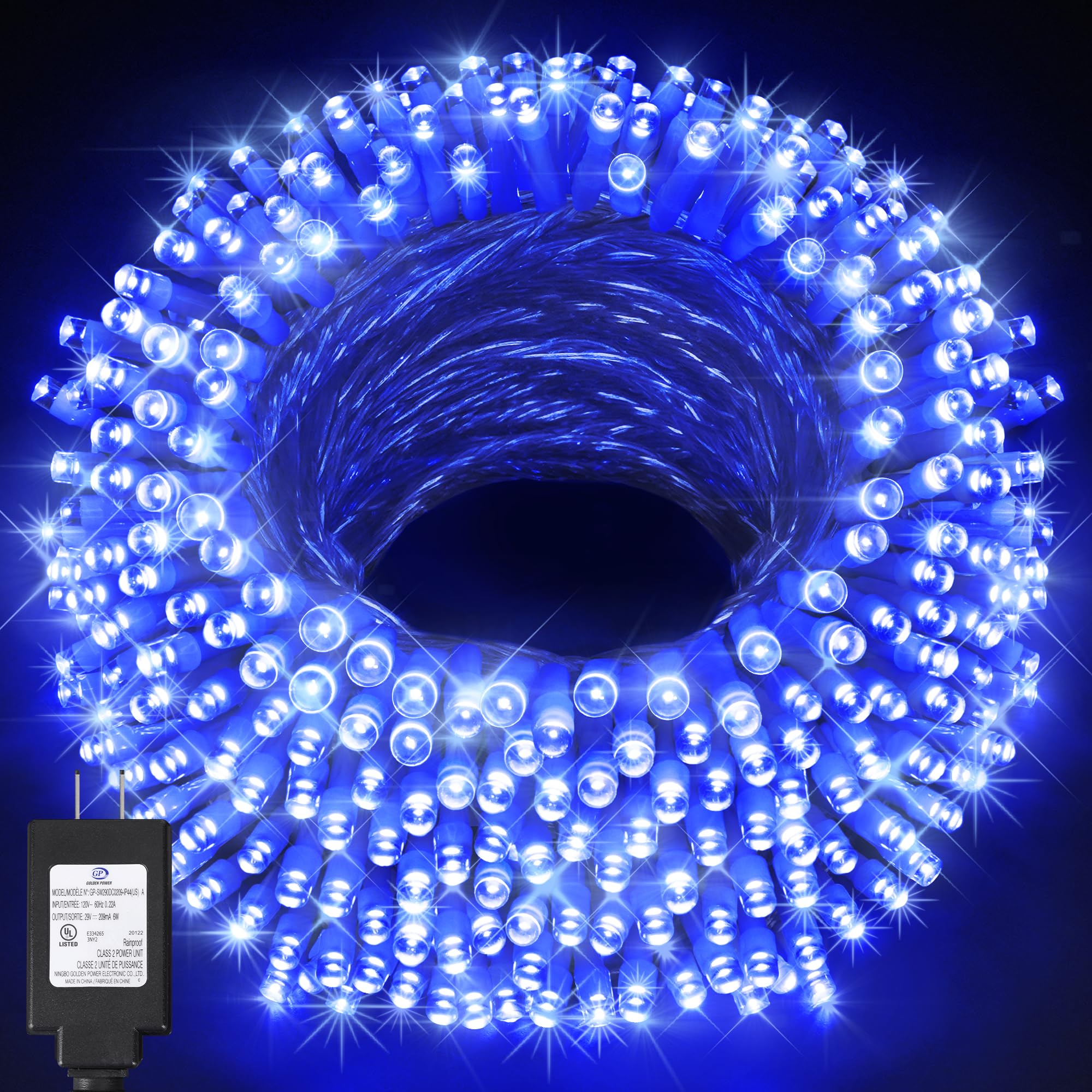 Knonew 500 Led Outdoor Christmas Lights, 197Ft Waterproof String Lights, Blue, 8 Modes, Model 68Kn-168Lig-Niu