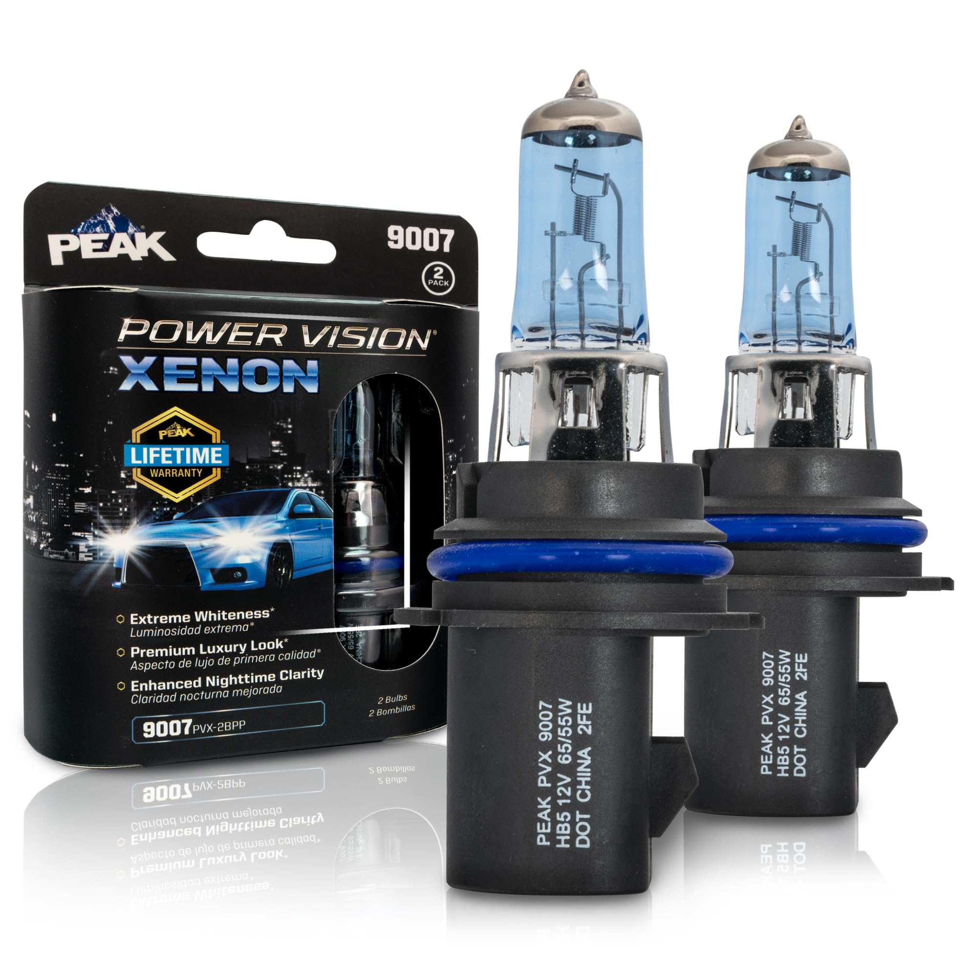 PEAK 9007 Power Vision XENON Headlights, 65/55-Watt, Bright White, 2-Pack, Glass