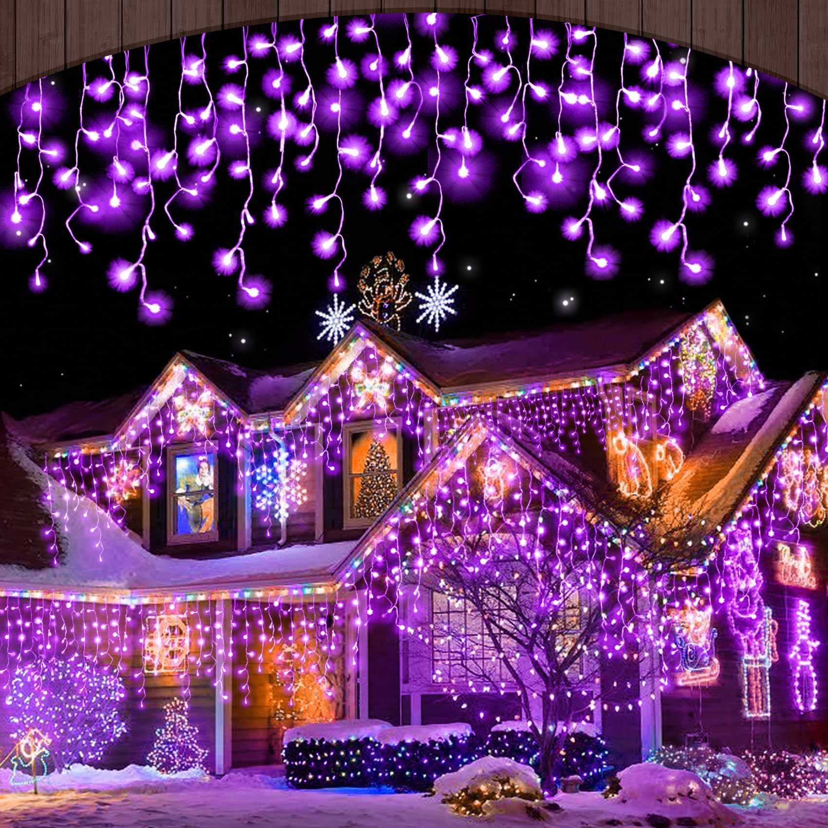 Christmas Icicle Lights Outdoor Decorations 640 Led 65.6 Ft Icicle String Lights With 120 Drops, 8 Modes Curtain Fairy Icicle Lights For Christmas Wedding Party Eaves Patio Yard (Warm White)