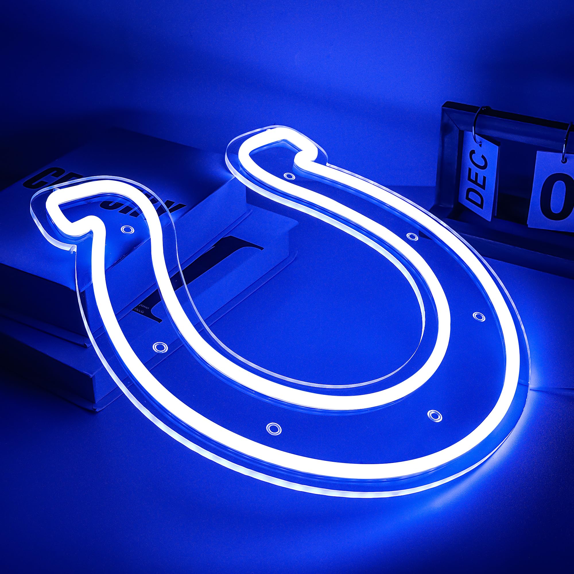Football Neon Sign For Wall Decor Colts Team Led Neon Sign For Man Cave Birthday Gifts For Football Fans Football Team Sign Blue Neon Lights Sign For Party,Club,Bar,Dorm Size12.9 * 13.7Inch(Zyld116)