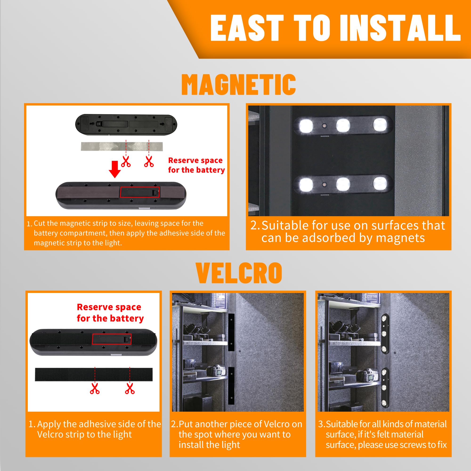 MIND&ACTION LED Gun Safe Light, Motion Activated, Ultra Bright, Battery Powered, Black, Model XW-DJQD-N6PA, 1 Pack
