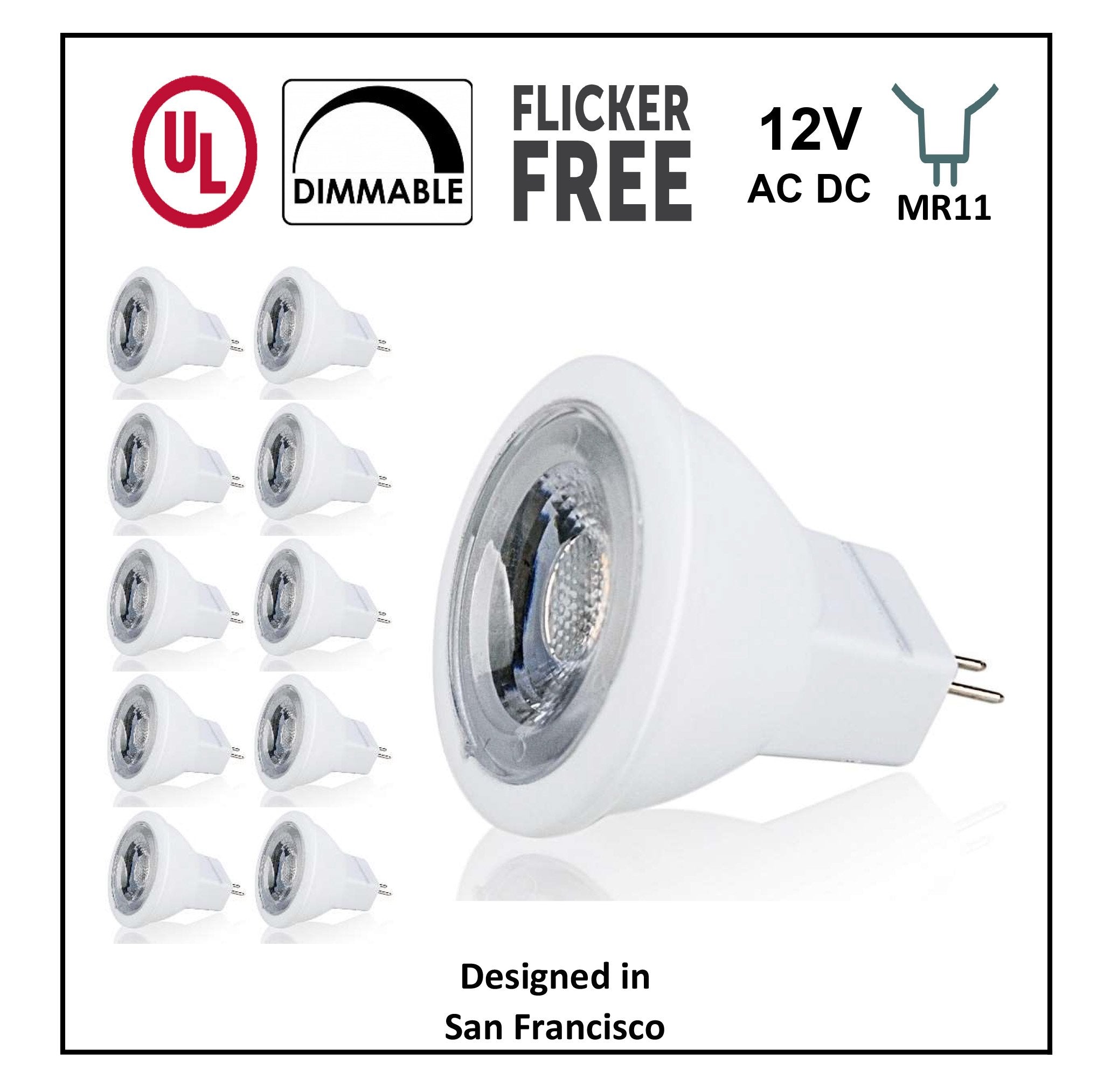 Cbconcept Ul-Listed Mr11 Gu4.0 Led Light Bulbs, 10-Pack, 2 Watt, Dimmable 230 Lumen, Warm White 3000K, 36 Beam Angle, 12 Volt, L