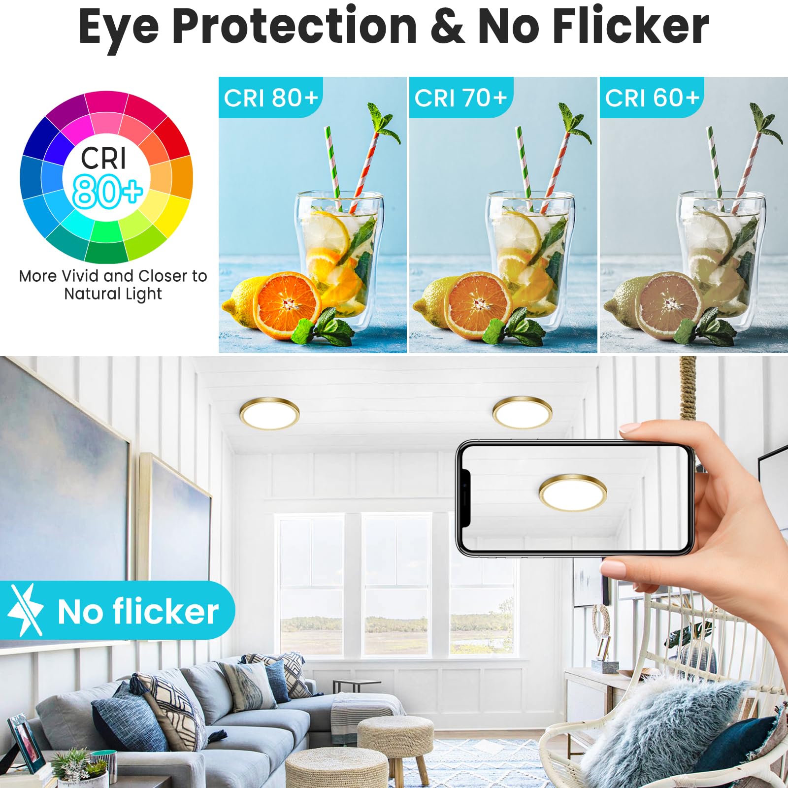 Libtit 7 Inch Golden Flush Mount Ceiling Light, 15W Aureate Ceiling Light Fixture, 3000K/4000K/6500K Color Selectable, Gilded Ro