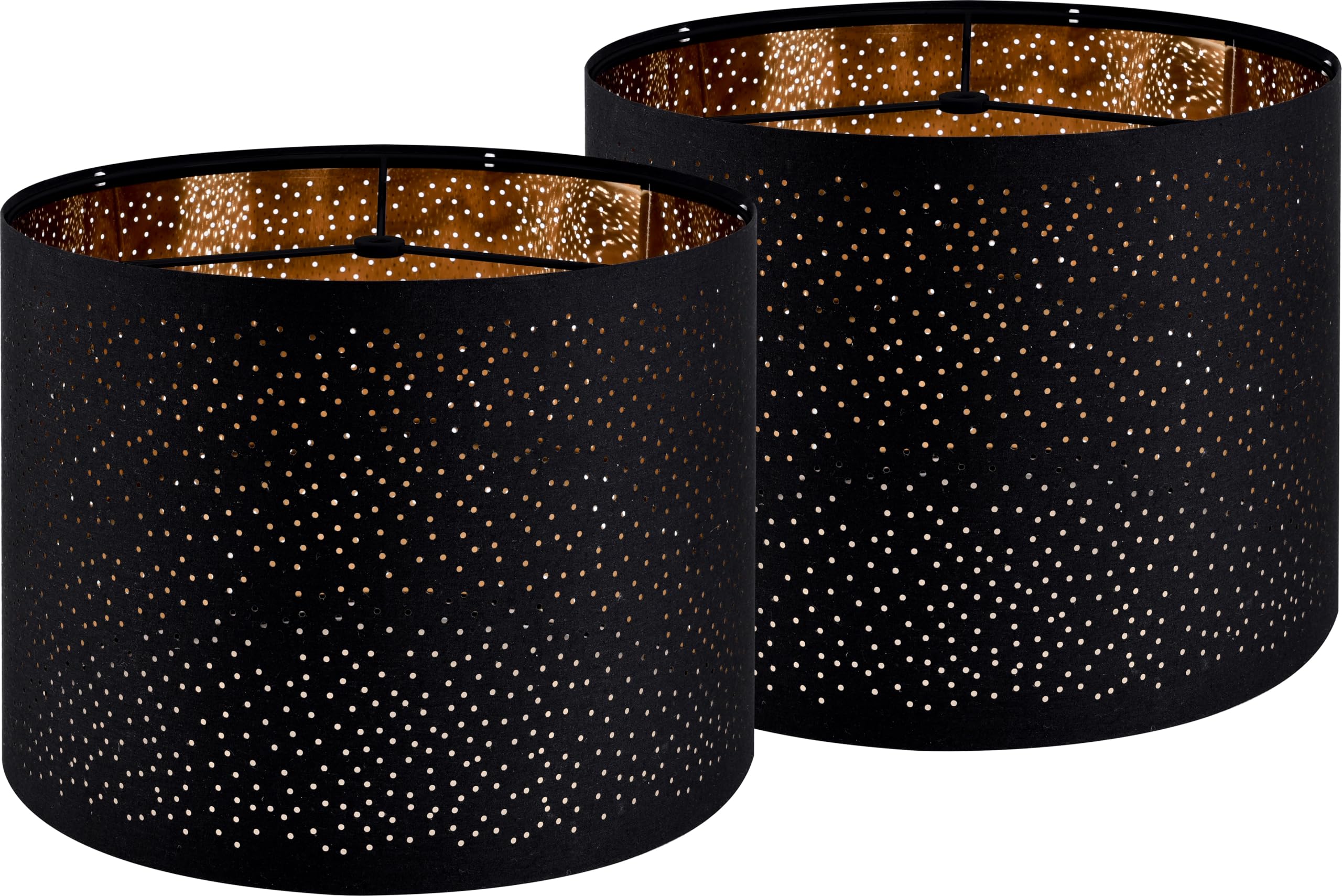 Goso Black Lamp Shades Set Of 2, Drum Lampshades With Laser Drilling Design, Medium Lampshade 13" Top X 13" Bottom X 10" High, Lamp Shade For Tablelamp,Floor Lamps,Wall Hanging, Assembly Required