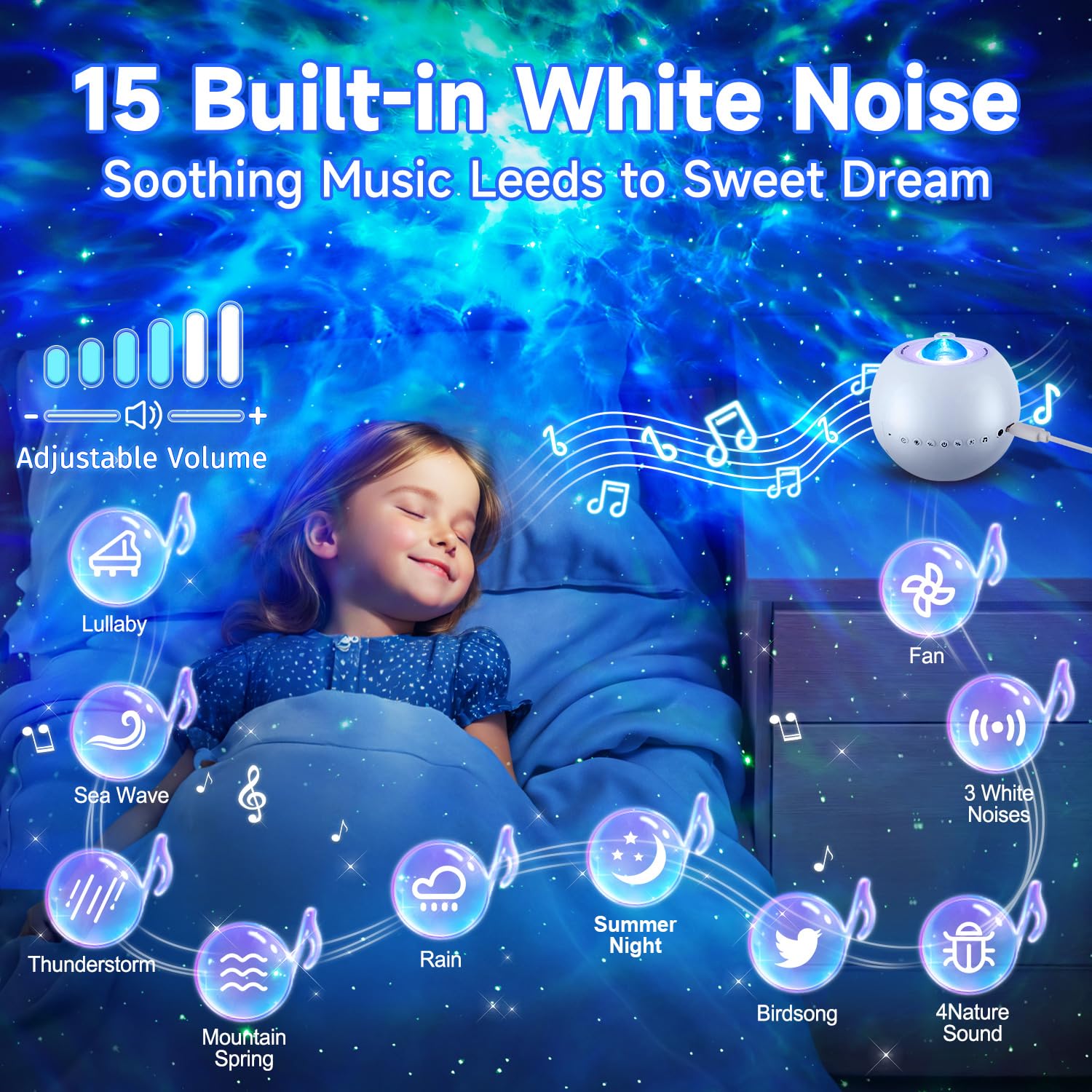 Star Projector Galaxy Light Projector ,15 Colors Star Lights For Ceiling Projector, 15 White Noises Galaxy Projector For Bedroom