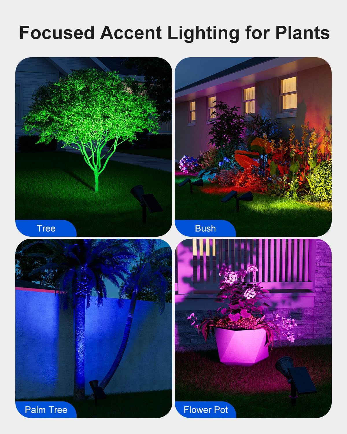FALOVE 4 Pack Color Changing Solar Spot Lights Waterproof Landscape Flood Lamp FA0502-RGB for Yard Garden Patio Decor