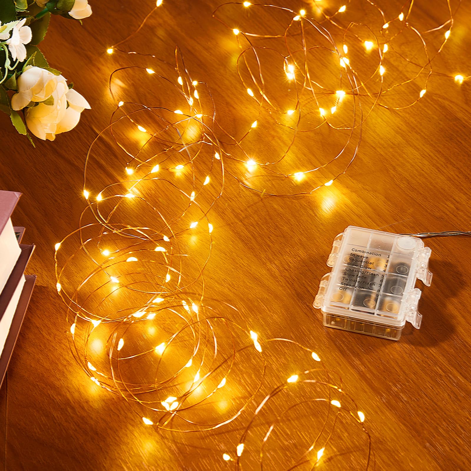 Ariceleo 1 Pack 32.8 Ft. Battery Operated Outdoor String Lights With Remote & Timer, Led Warm White Fairy Lights, Waterproof Twinkle Lights For Bedroom, Dorm, Mason Jar, Wedding, Party, Christmas