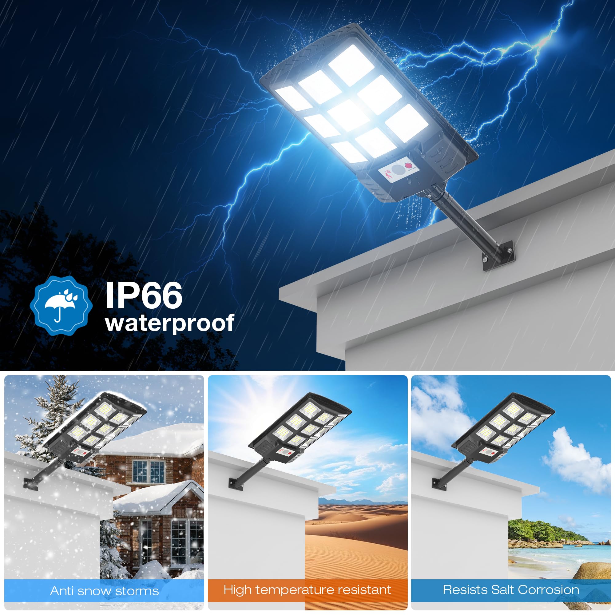 Vipzon Solar Street Lights Outdoor 6500K LED IP66 Waterproof with Motion Sensor & Remote Control 1500W (4-Pack) Black